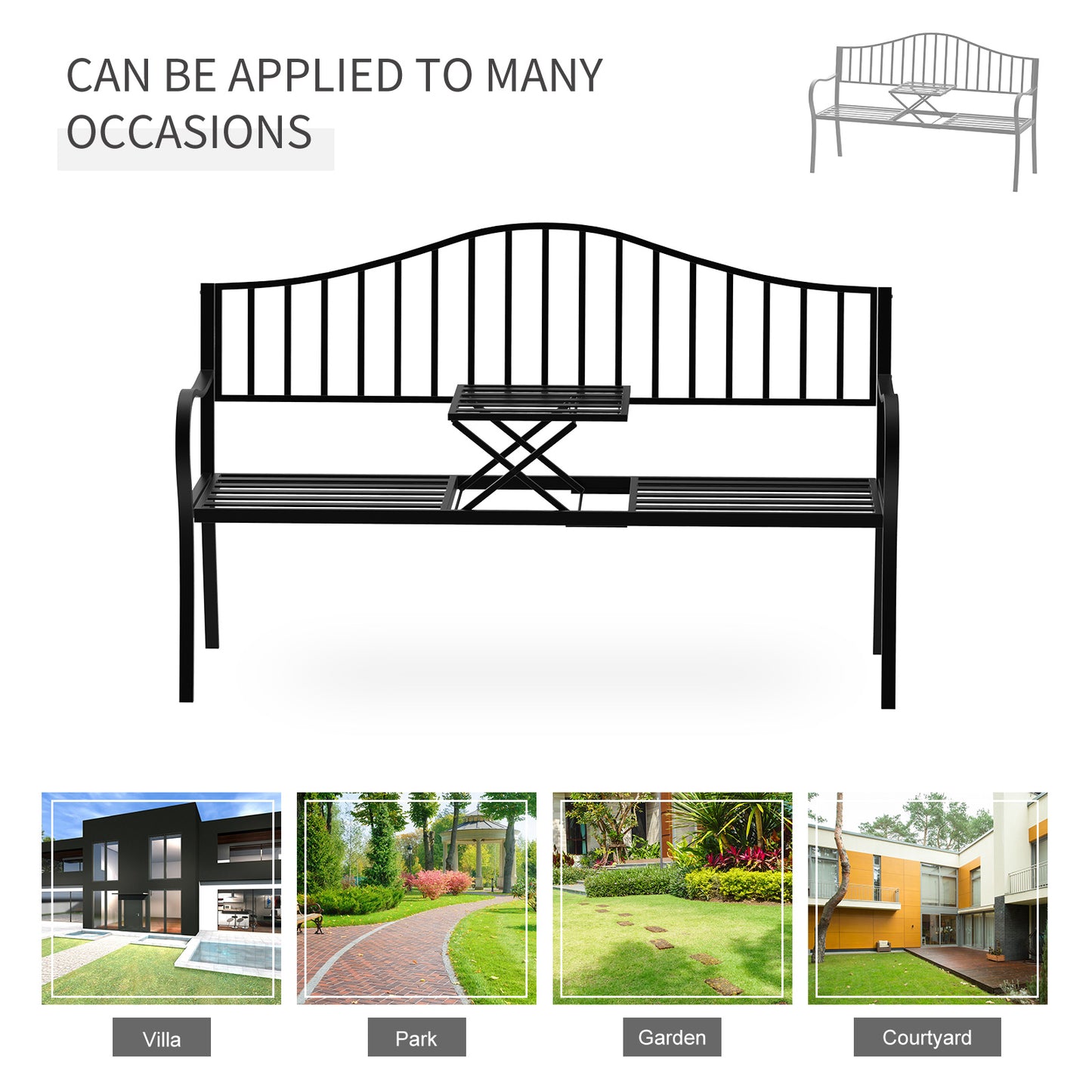 Metal Bench W/Table,  150Lx53Wx95H cm