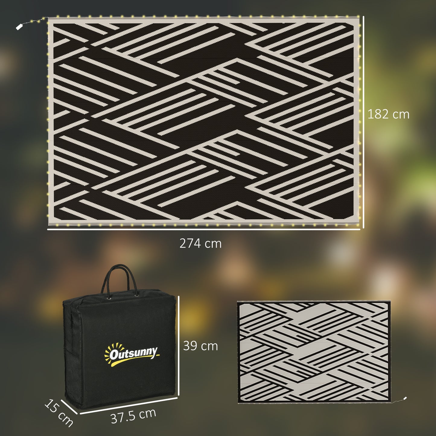 Plastic Straw Reversible RV Outdoor Rug with LED String Light (1)