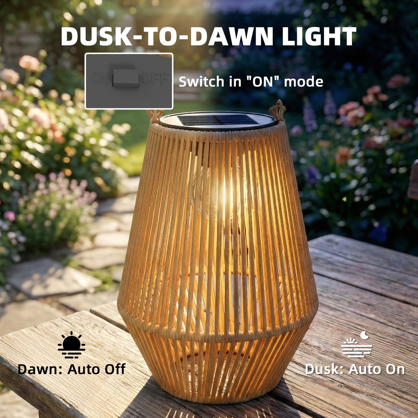 Hanging Solar Lanterns, 2 Pack Rattan Solar Lights with Handle