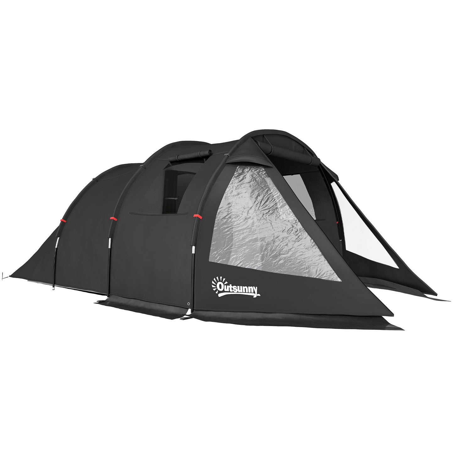 3-4 Man Tunnel Tent, Two Room Camping Tent with Windows