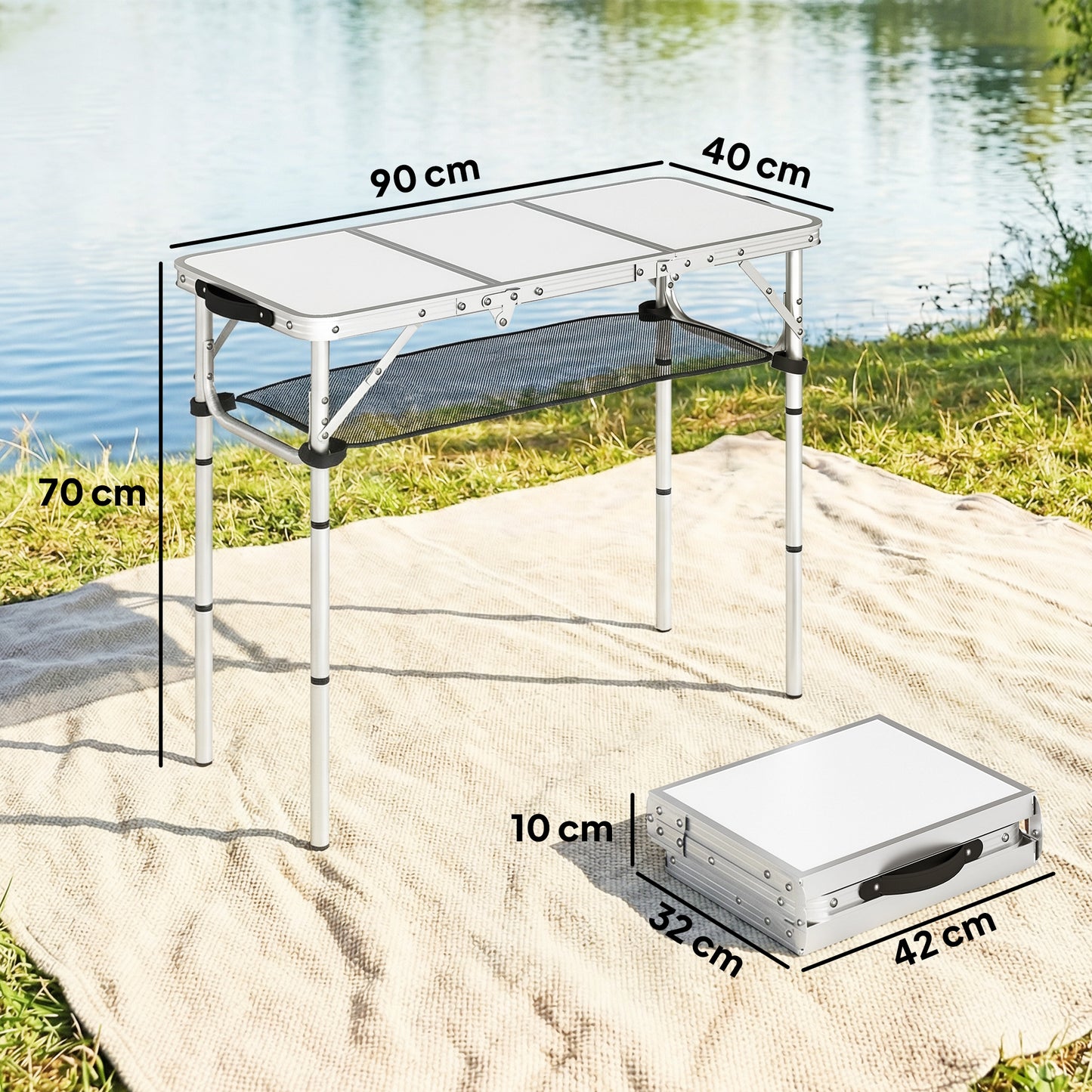 3ft Folding Camping Table, Picnic Table with Mesh Storage Layer