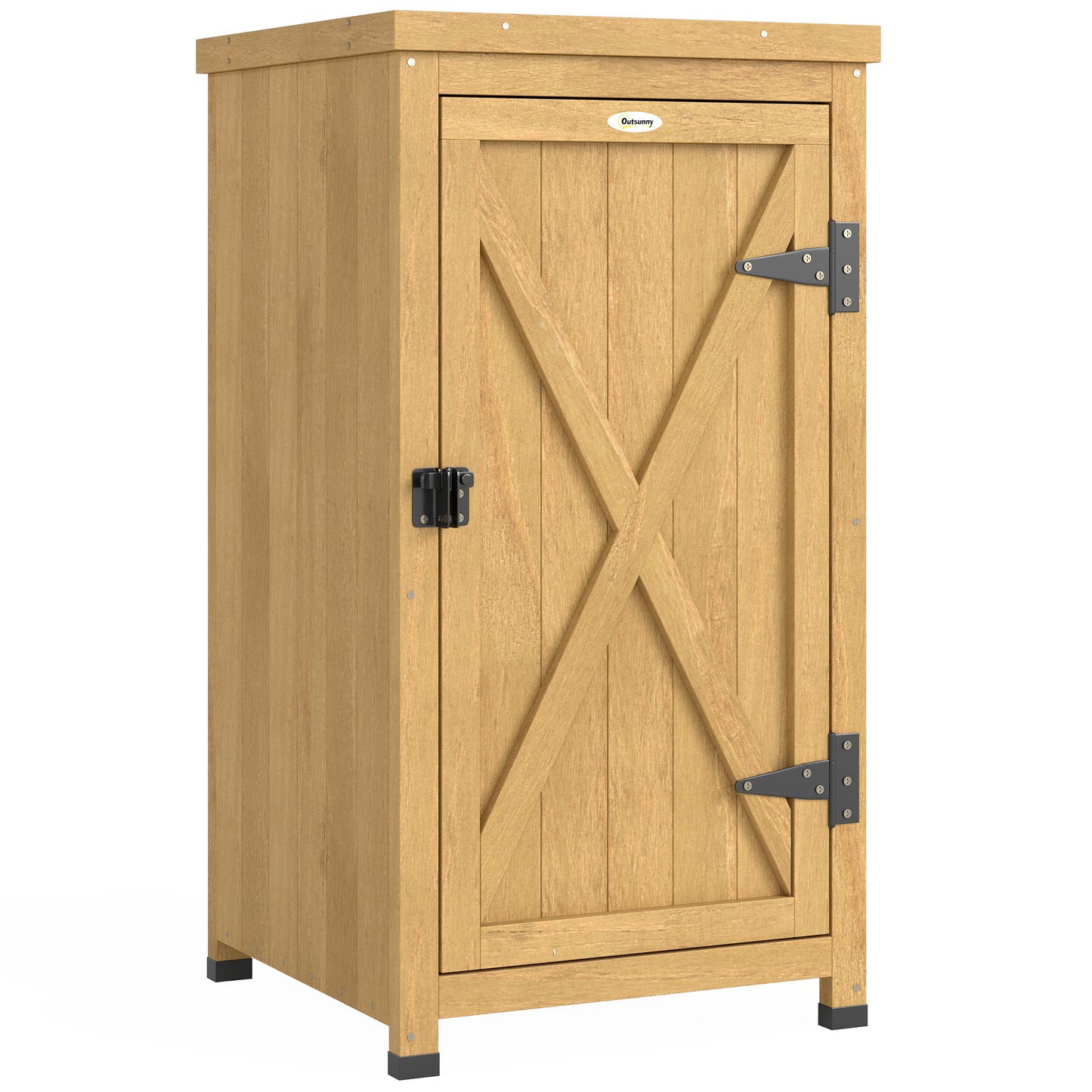 Wooden Garden Shed, Garden Tool Storage Shed with Metal Top and Shelf