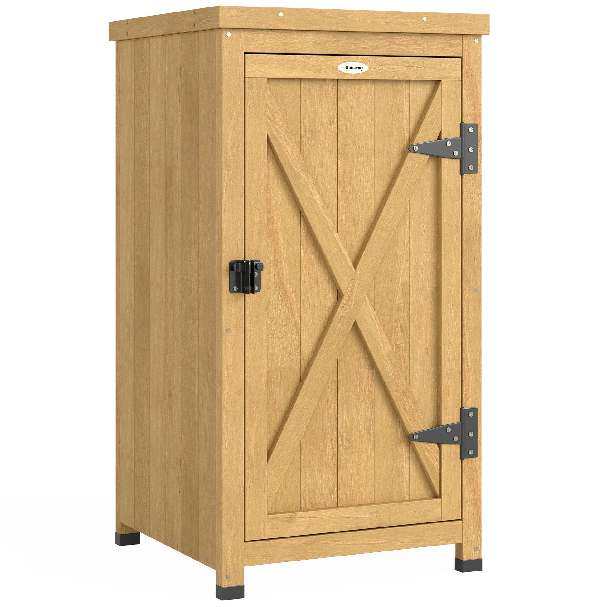Wooden Garden Shed, Garden Tool Storage Shed with Metal Top and Shelf