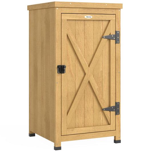 Wooden Garden Shed, Garden Tool Storage Shed with Metal Top and Shelf