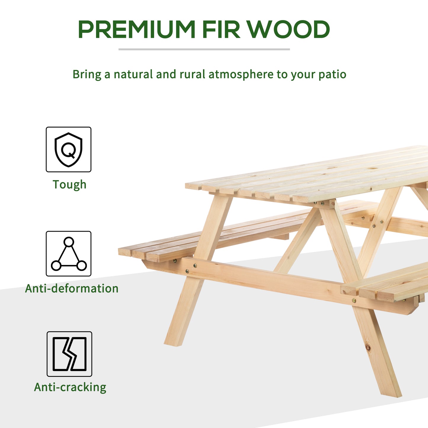 6 Seater Wooden Picnic Table Bench for Outdoor Garden or Patio