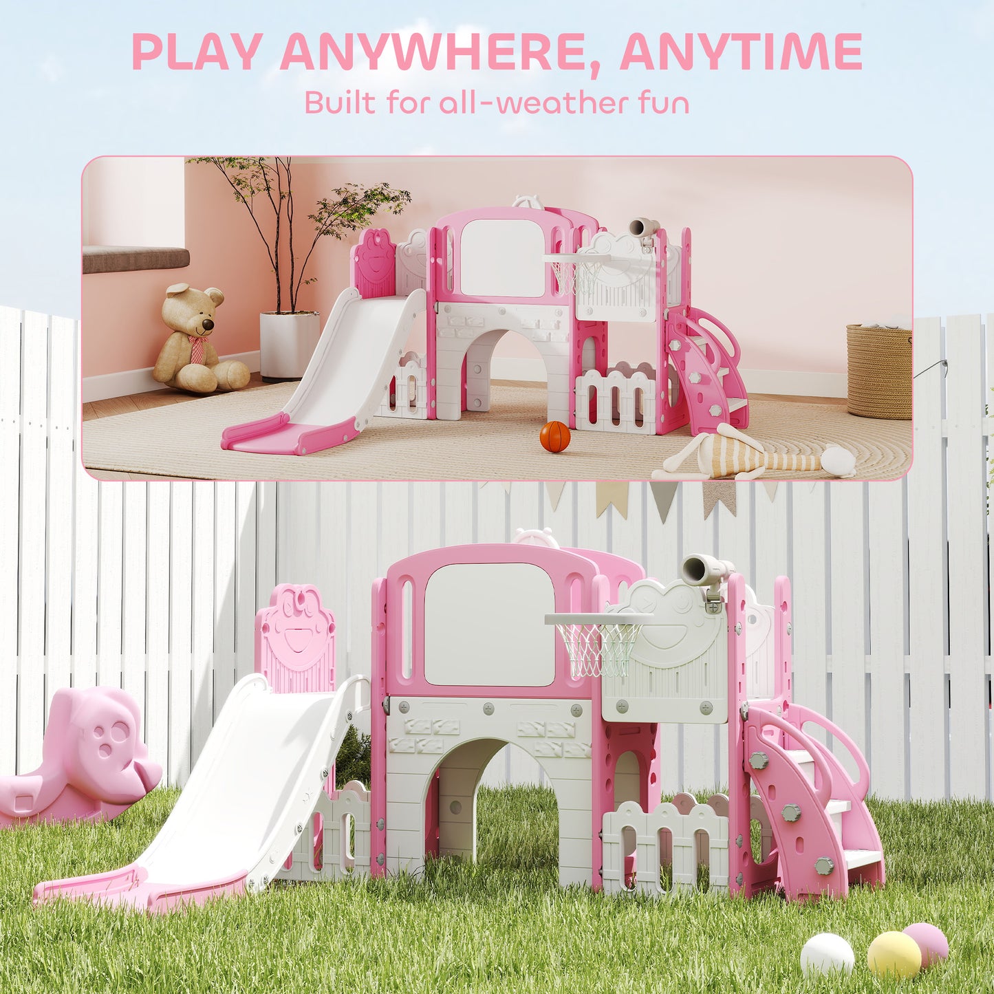 7 in 1 Toddler Slide Set with Basketball Hoop, Climbing Frame