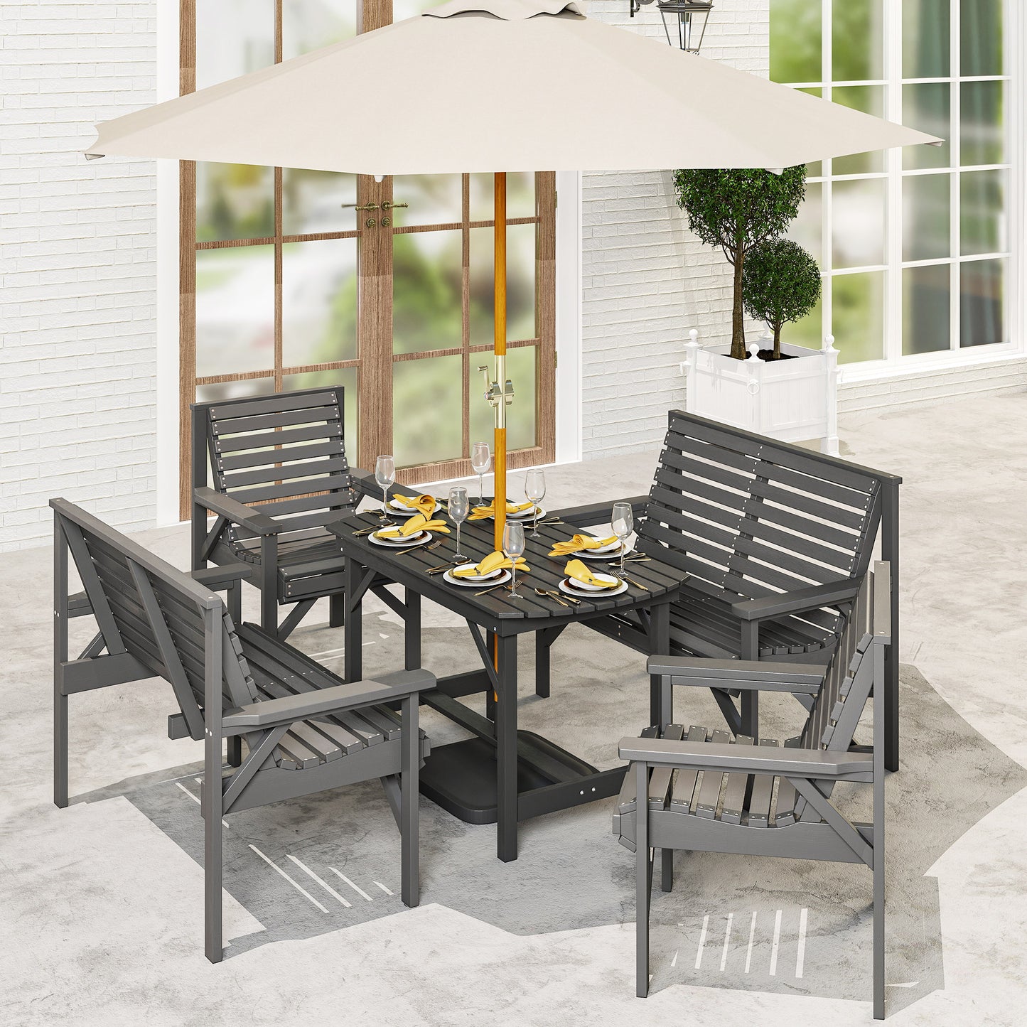 5 Piece Wooden Garden Dining Set for 6