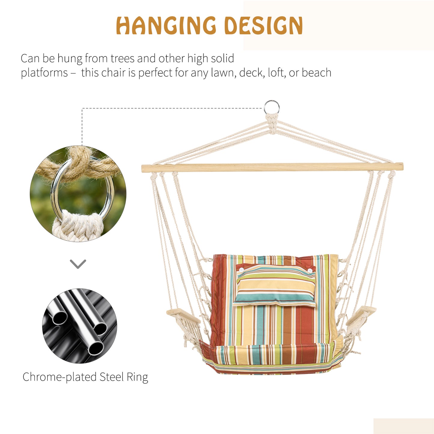 Hanging Hammock Chair Swing Chair Thick Rope Frame Safe Wide Seat