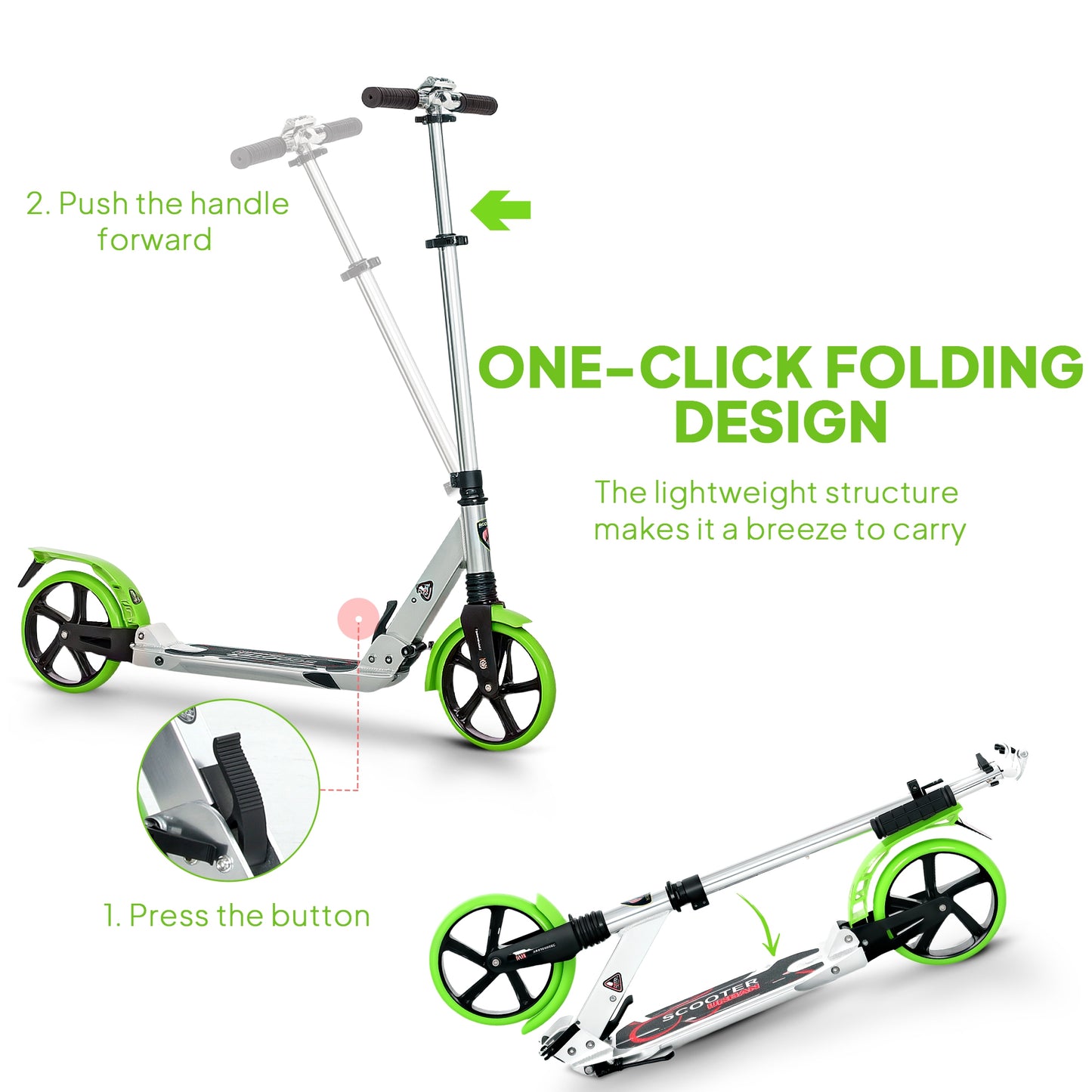 Folding Kick Scooter, Adjustable Ride On Scooter
