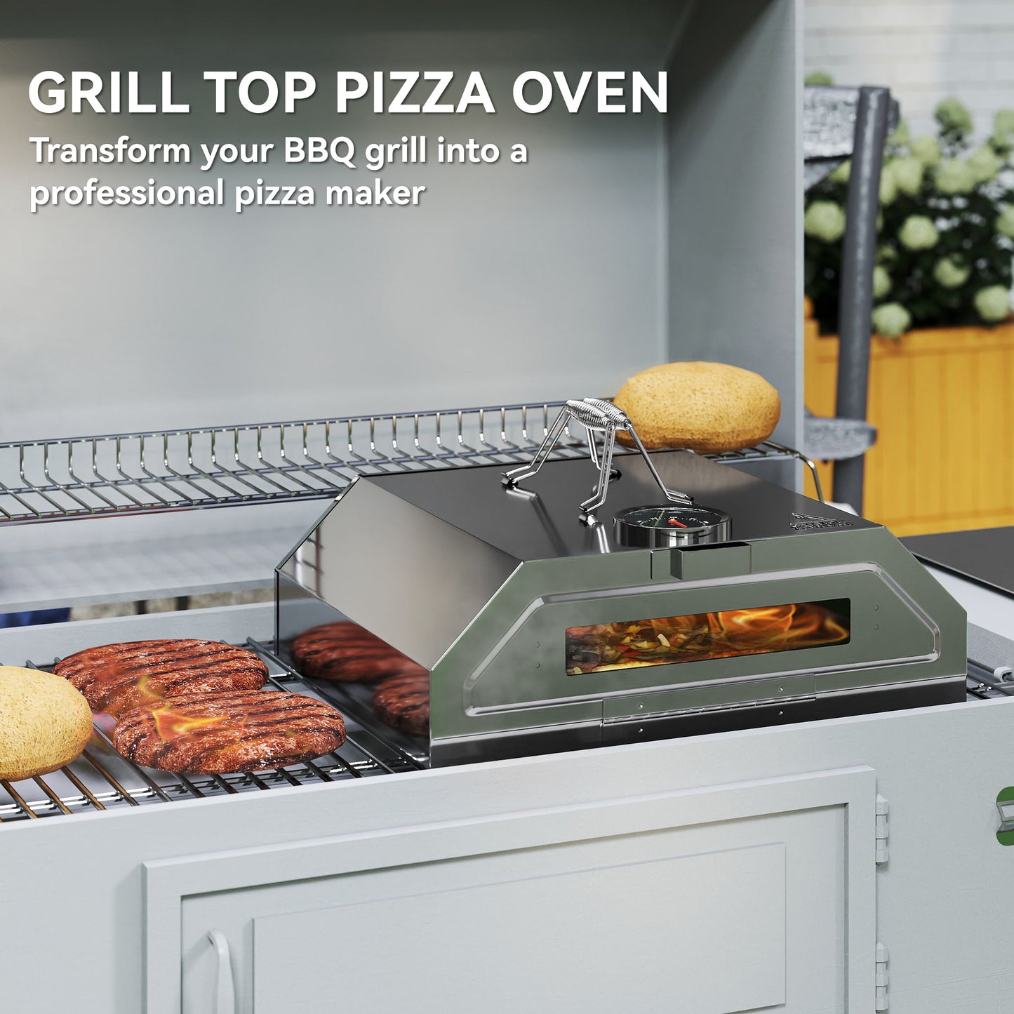 8 in Portable Stainless Steel BBQ Grill Top Pizza Oven