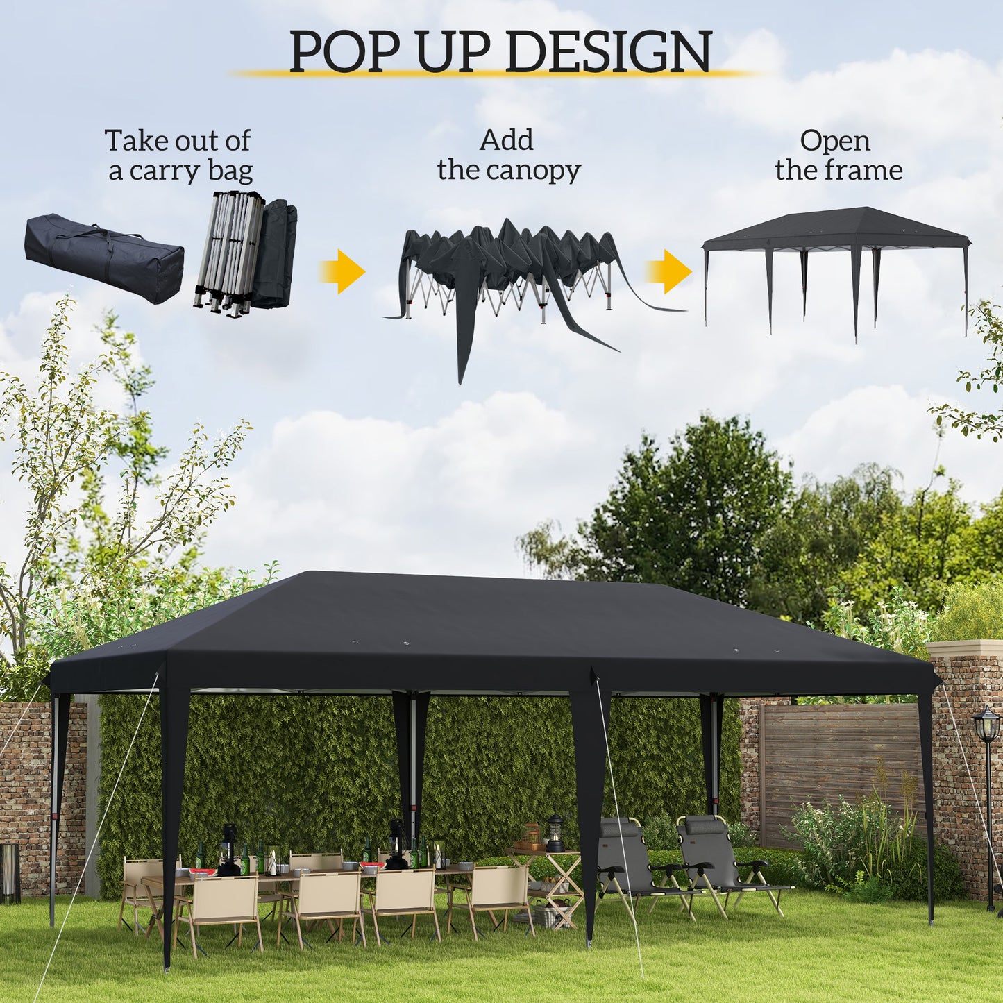 Pop Up Gazebo 3 x 6m, Foldable Canopy Tent