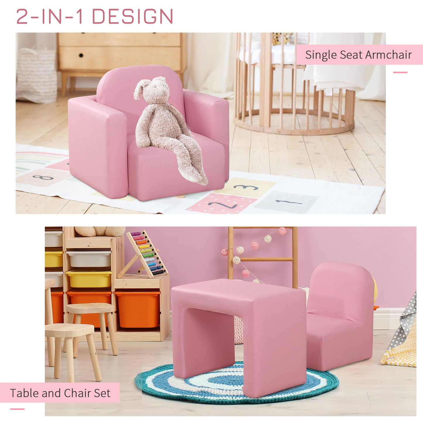 2 In 1 Toddler Sofa Chair,  48 x 44 x 41 cm, for Game Relax Playroom