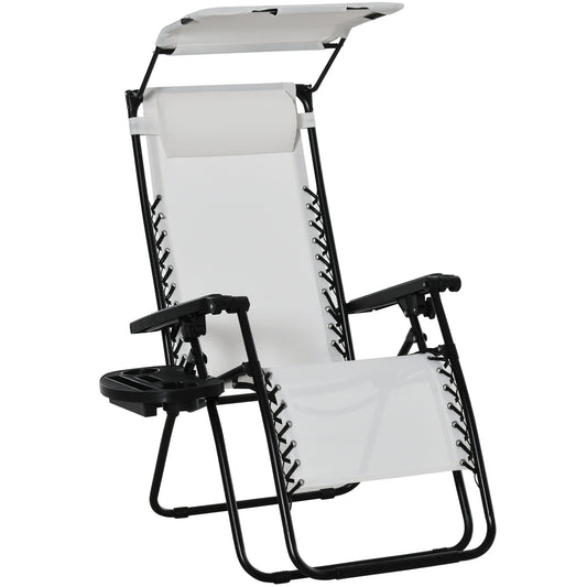 Zero Gravity Garden Folding Patio Sun Lounger w/Cup Holder & Canopy