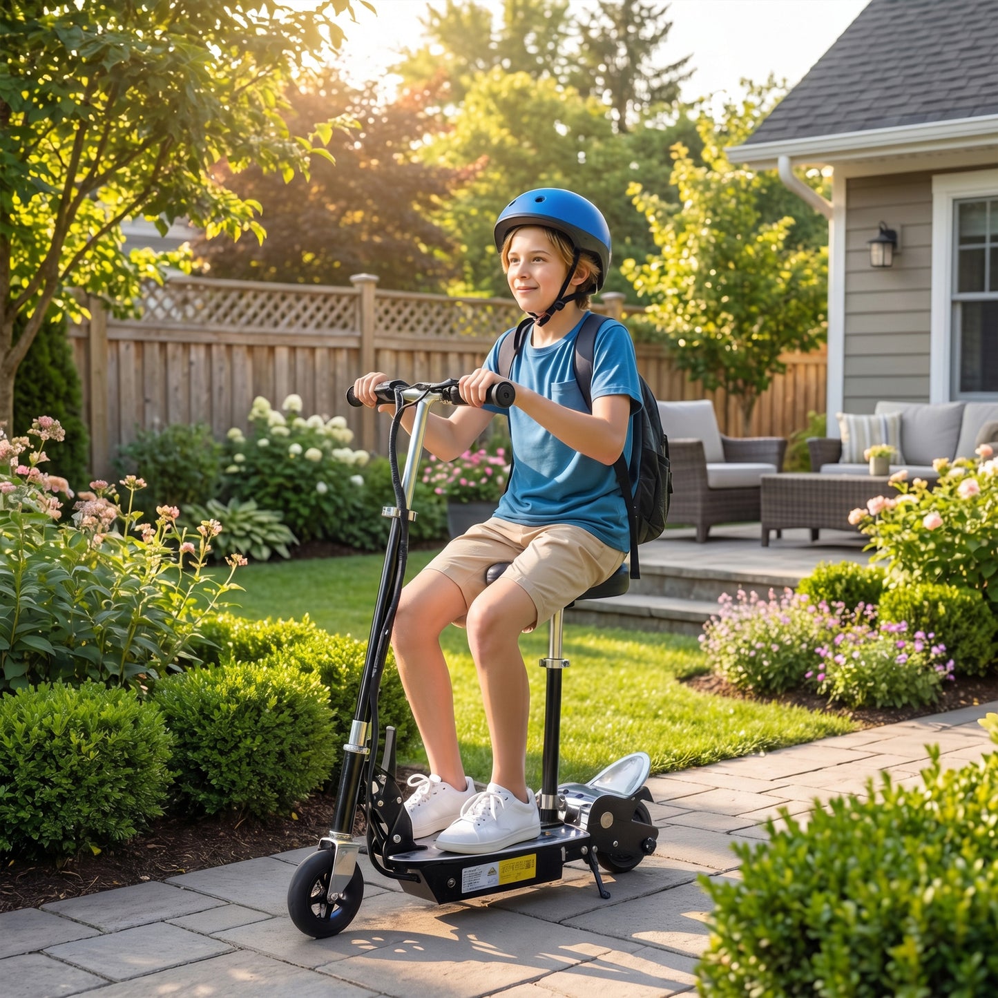 Foldable Powered Scooter with Adjustable Seat, Brake