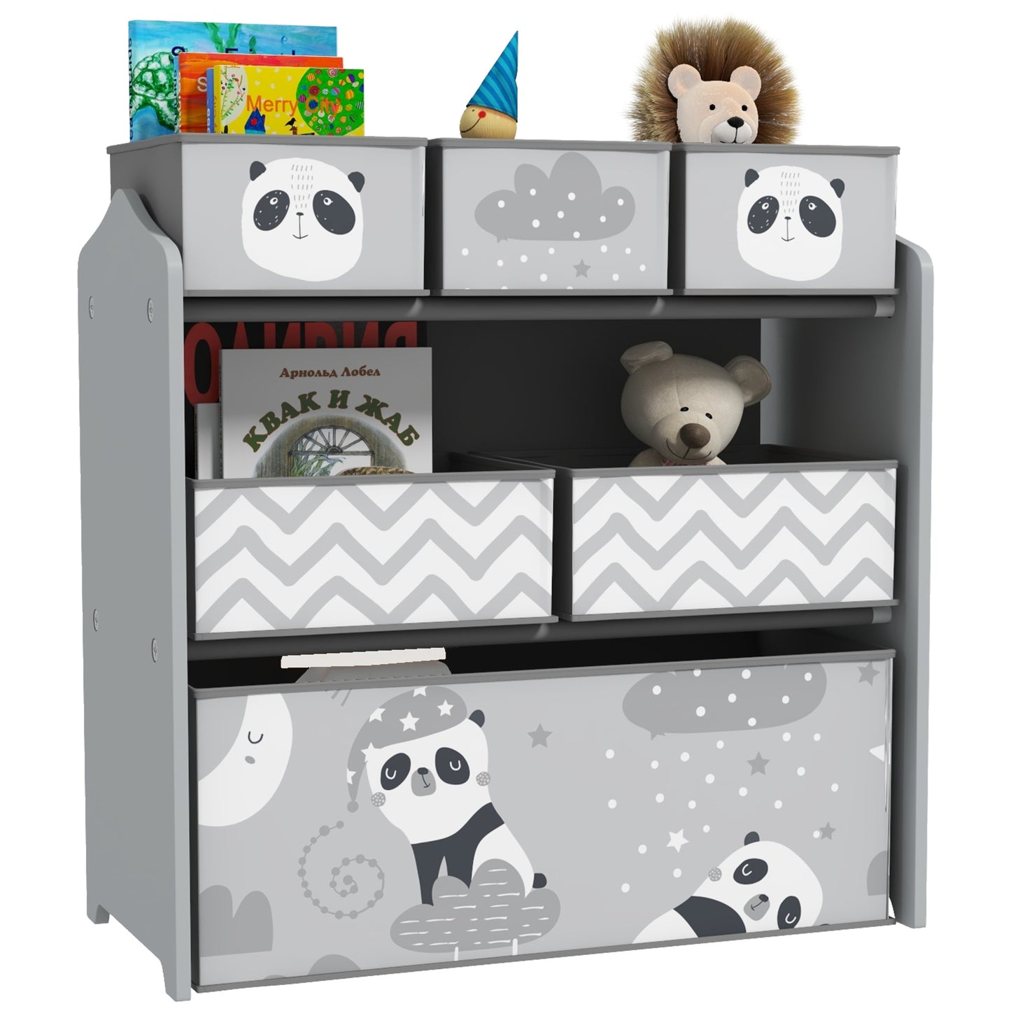 Kids Storage Unit, Toy Storage Organiser, with Six Fabric Bins