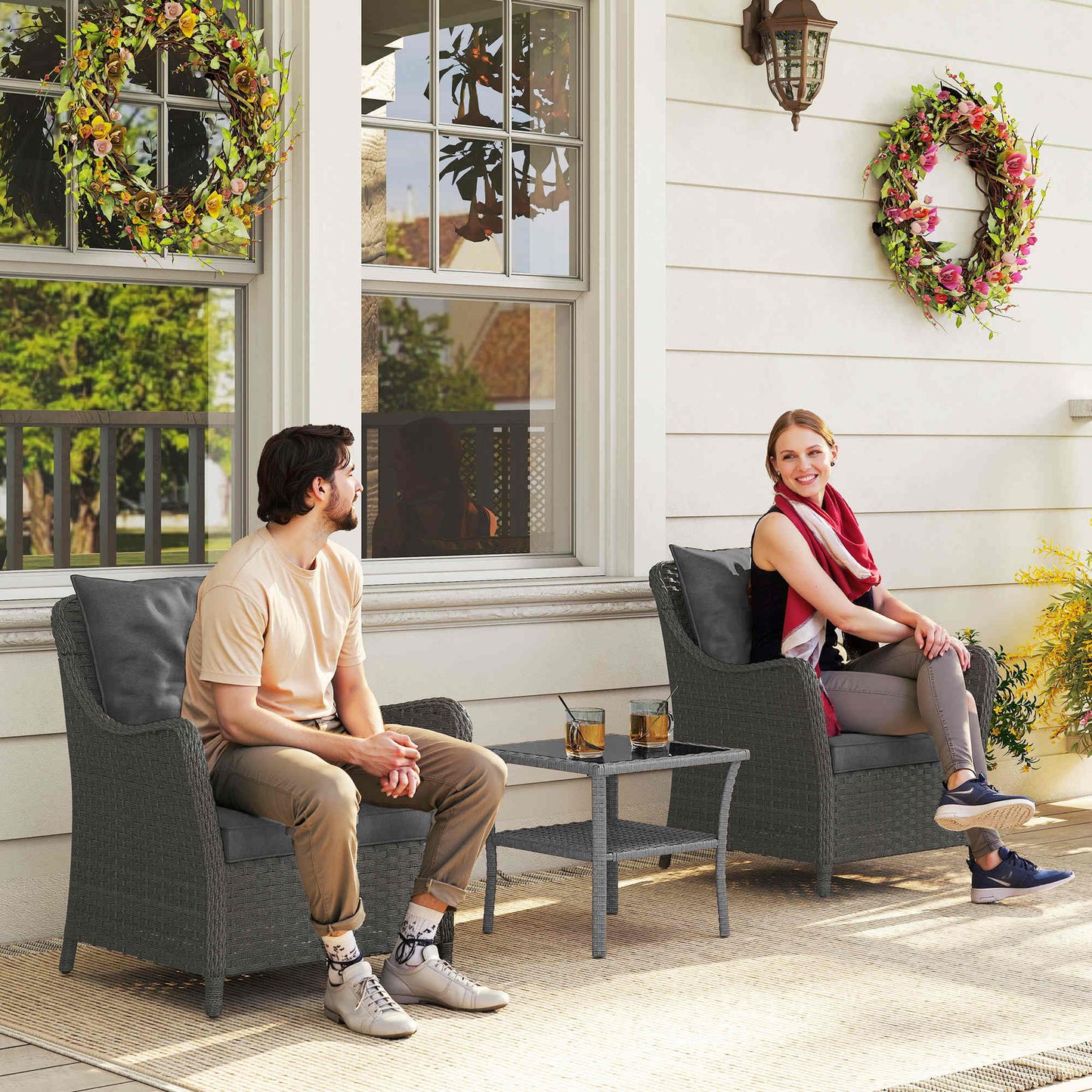 Rattan Garden Chairs Set of 2, Outdoor Rattan Chairs with Cushions