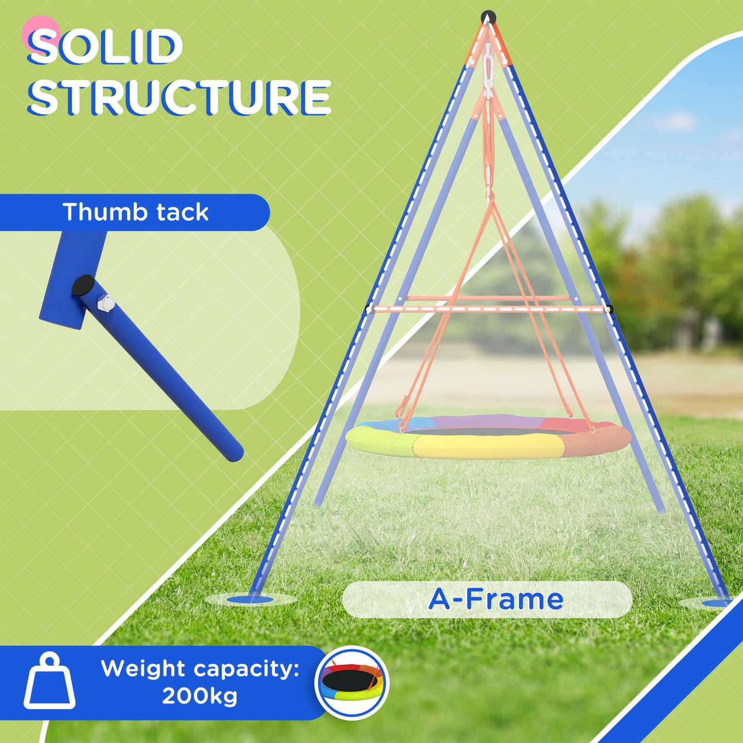 Metal Kids Swing Set Nest Swing Seat with A-Frame Structure