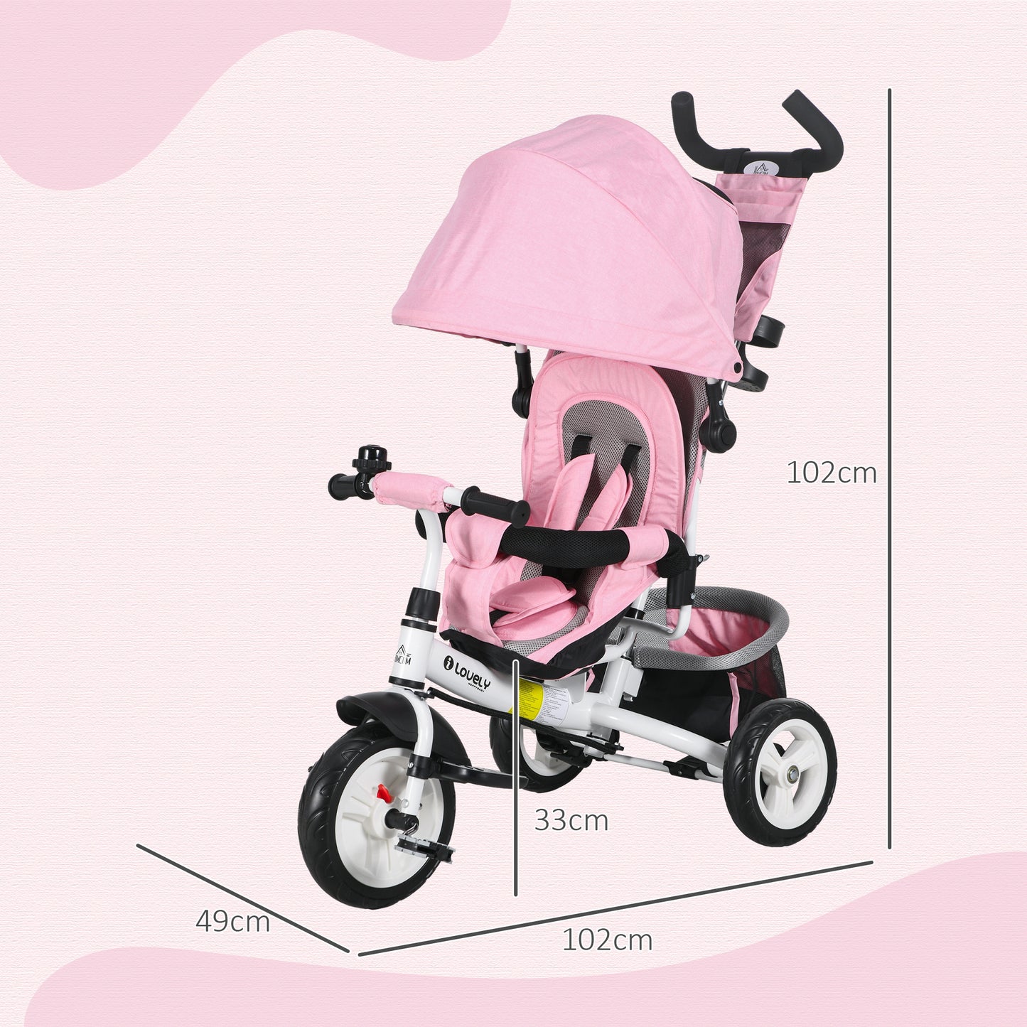 6 in 1 Kids Trike with Parent Handle, Canopy, 5-point Seat Belt (3)