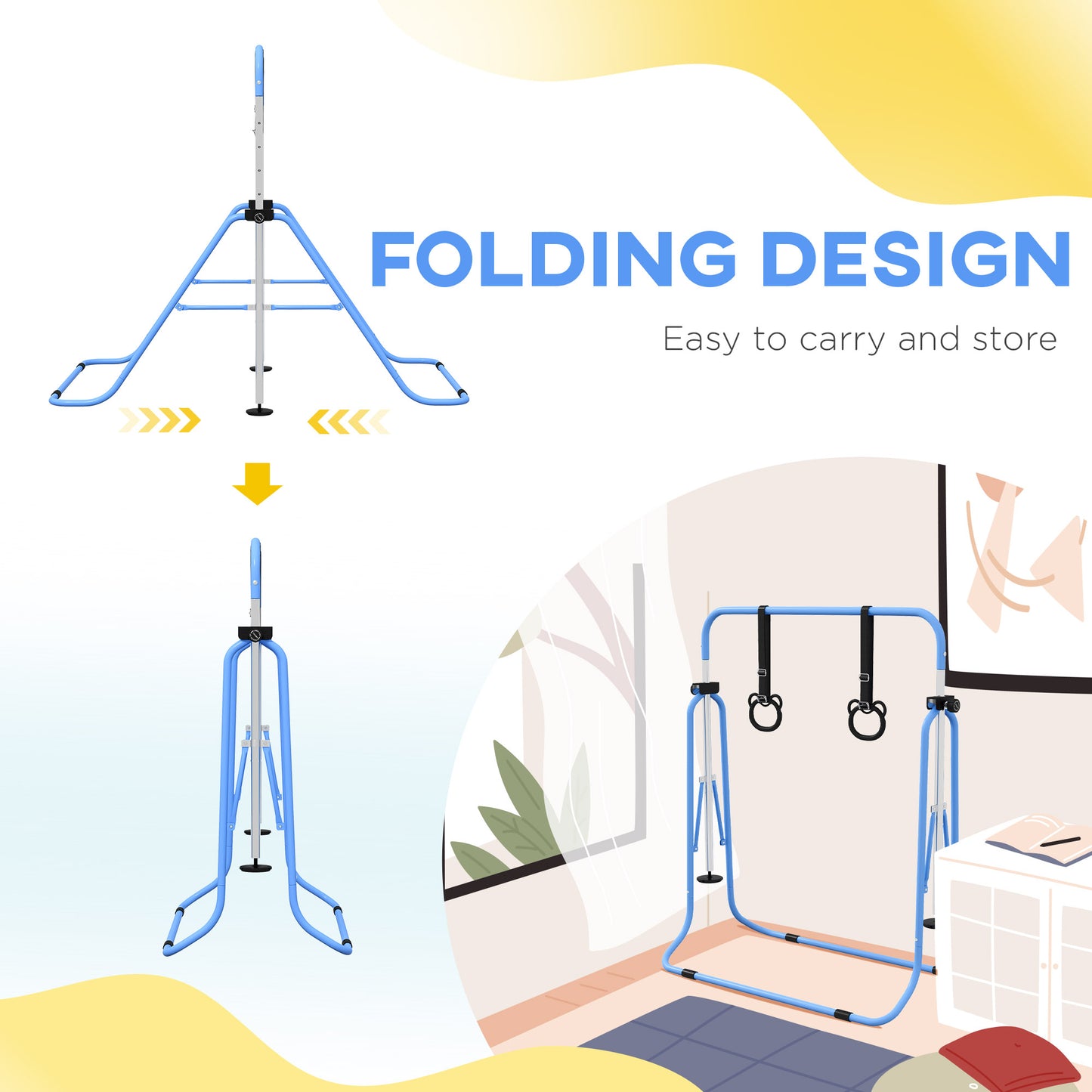 Adjustable Height, Foldable Kids Gymnastics Bar w/ Non-slip Rubber