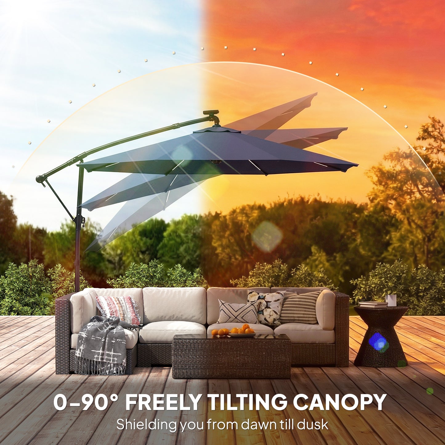 3 m Garden Cantilever Parasol with LED Solar Light