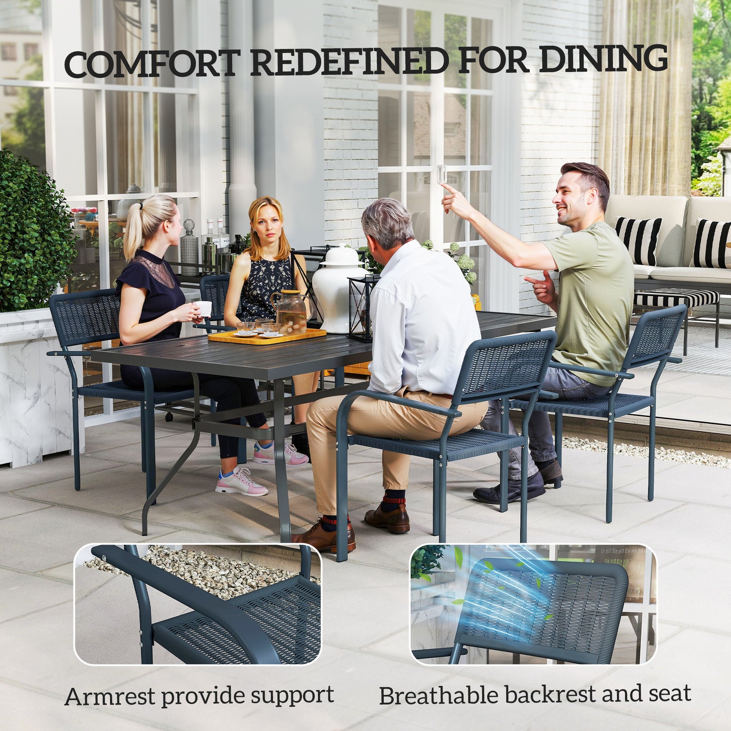Garden Chairs Set of 4, Stackable Rattan Effect Dining Chairs