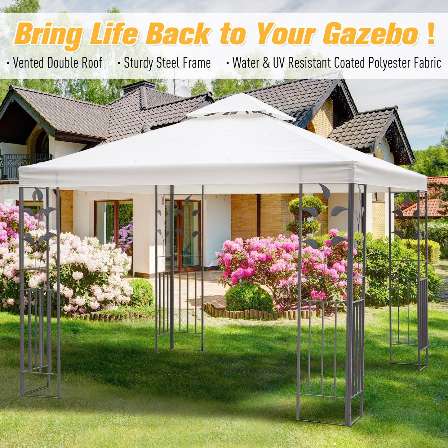 3 x 3m Outdoor Steel Gazebo with 2 Tier Roof
