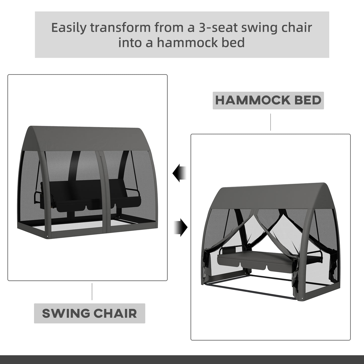 Three-Seater Convertible Swing Chair/Bed, with Curtained Canopy