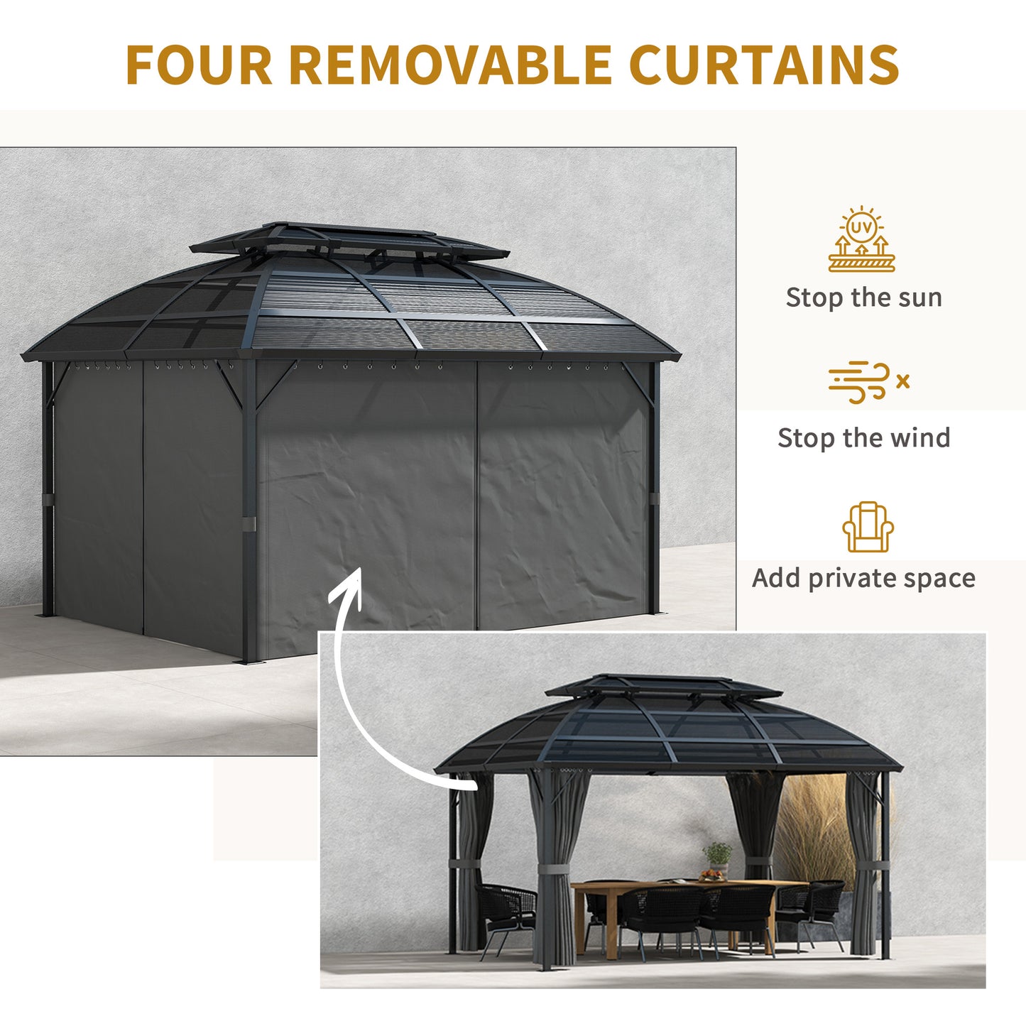 4 x 3m Aluminium Frame Hard Gazebo, with Accessories