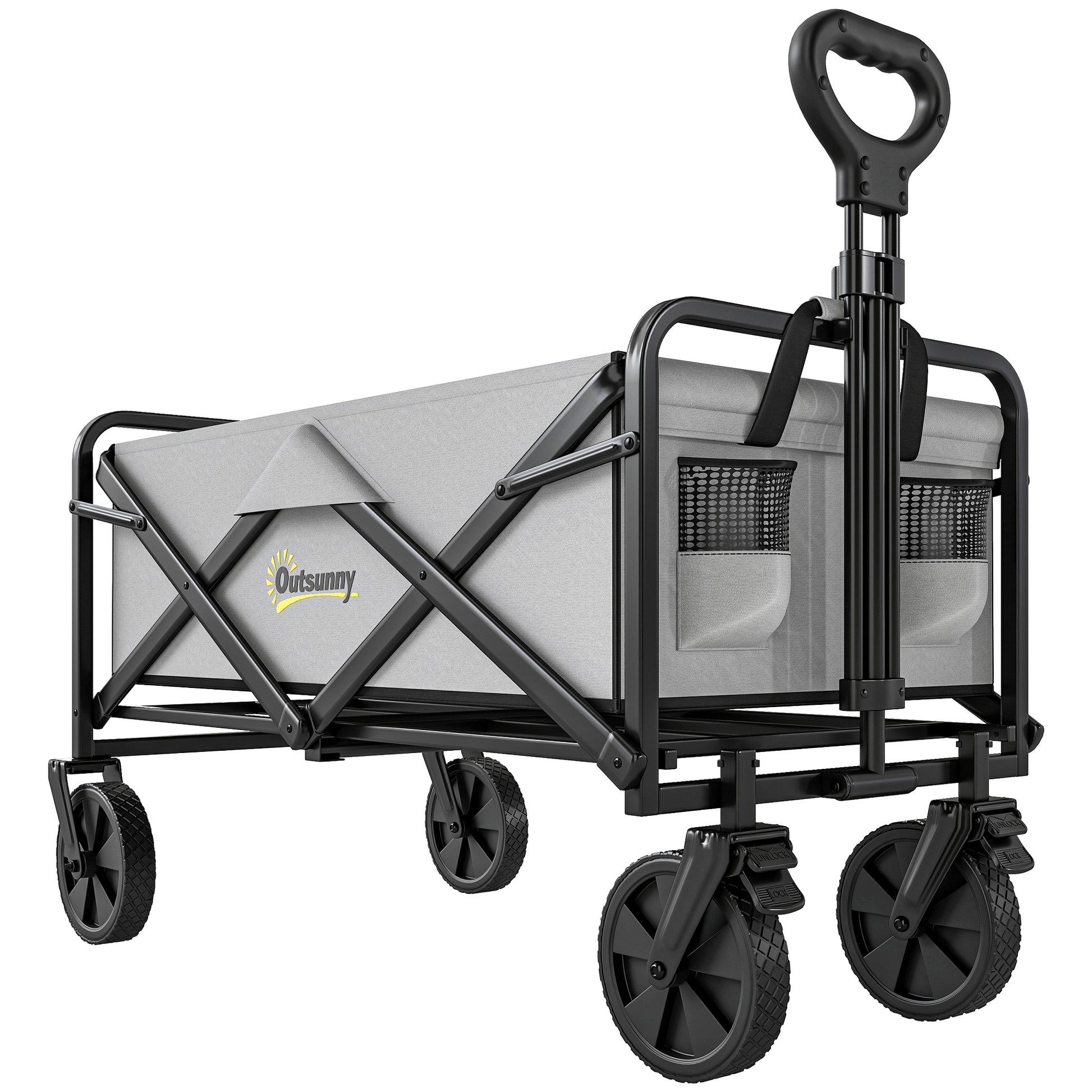 Folding Pull Along Cart Cargo Wagon Trolley with Telescopic Handle
