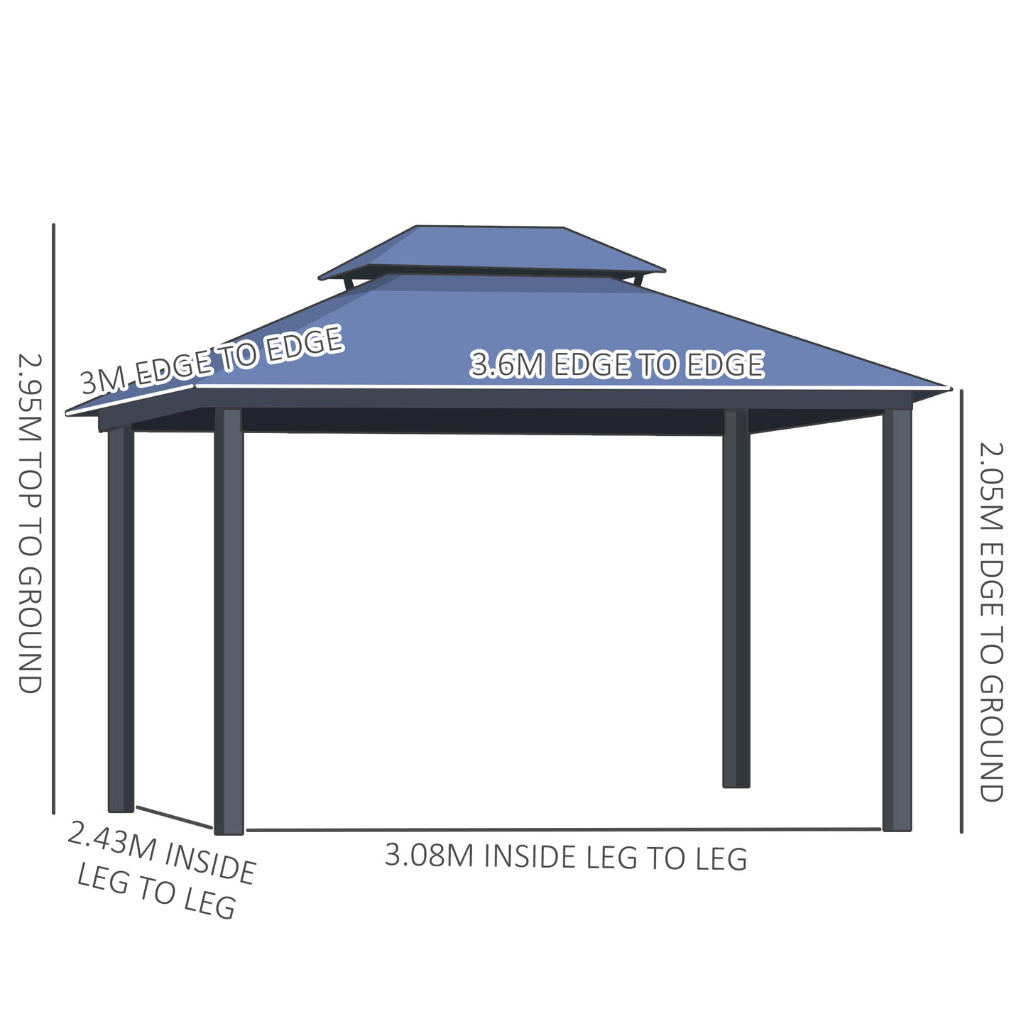 Outdoor 3.6 x 3(m) Gazebo Cabana w/ Steel Frame & Net Sidewalls