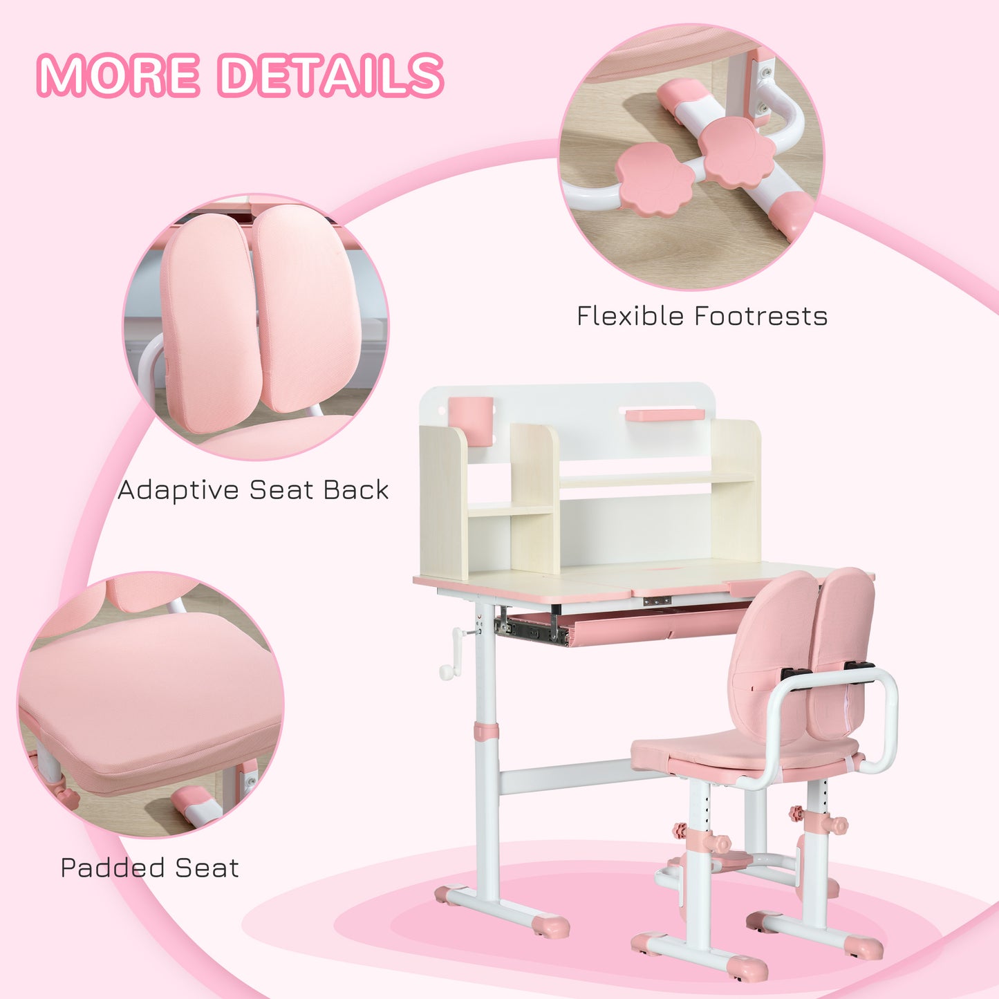 Kids Desk and Chair Set, with Storage Shelves, Washable Cover