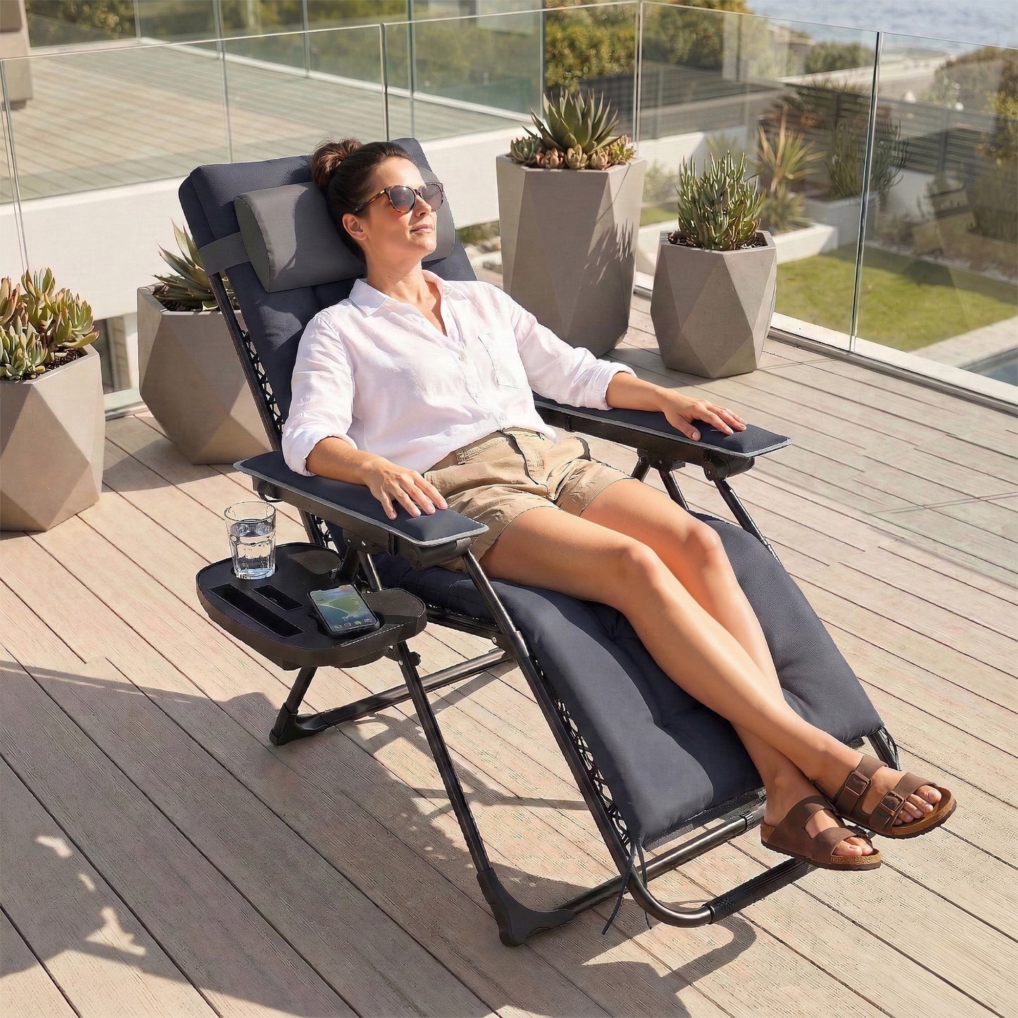 Zero Gravity Chair, Folding Sun Lounger Reclining Garden Chair