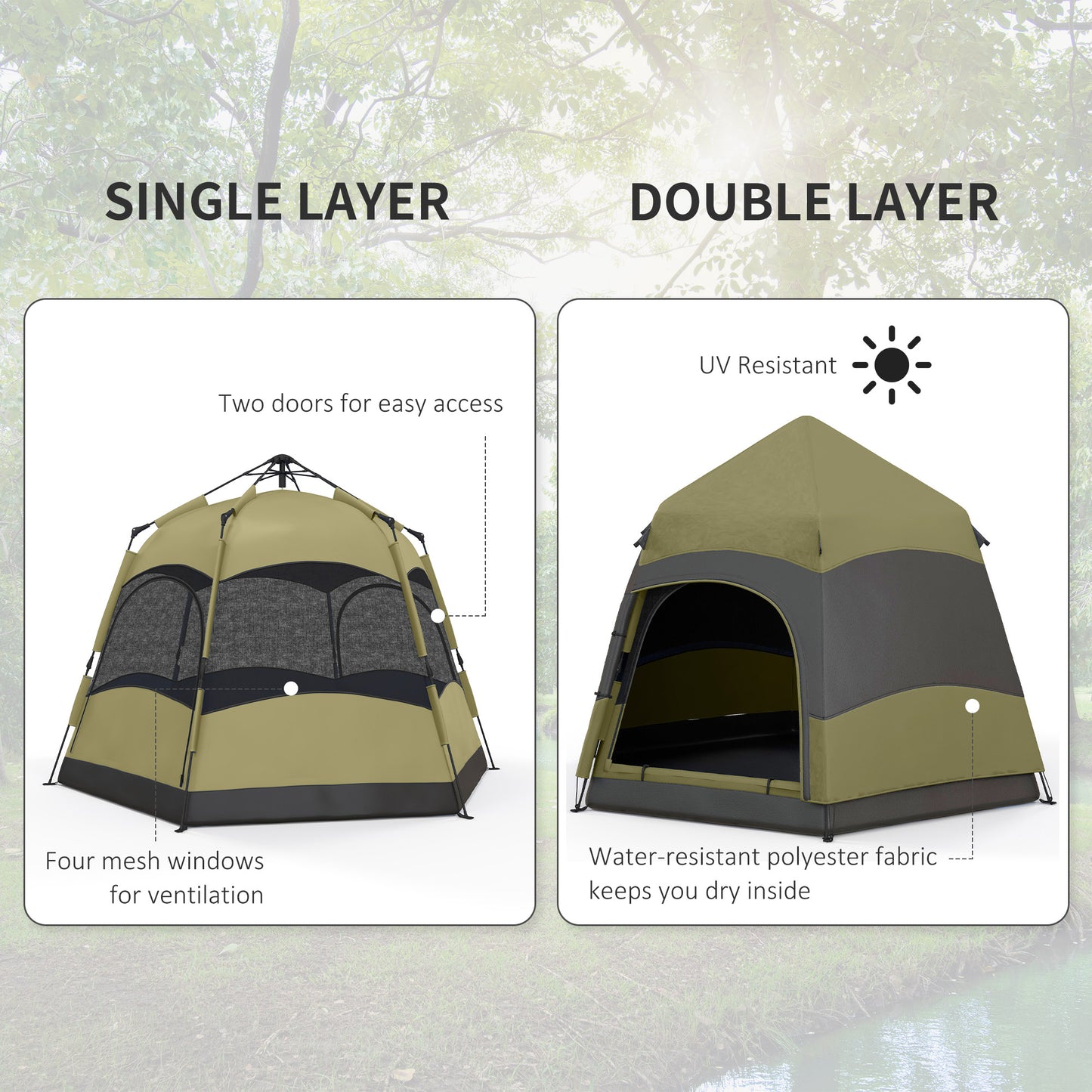 Six Man Hexagon Camping Tent with Hang Hook and Carry Bag