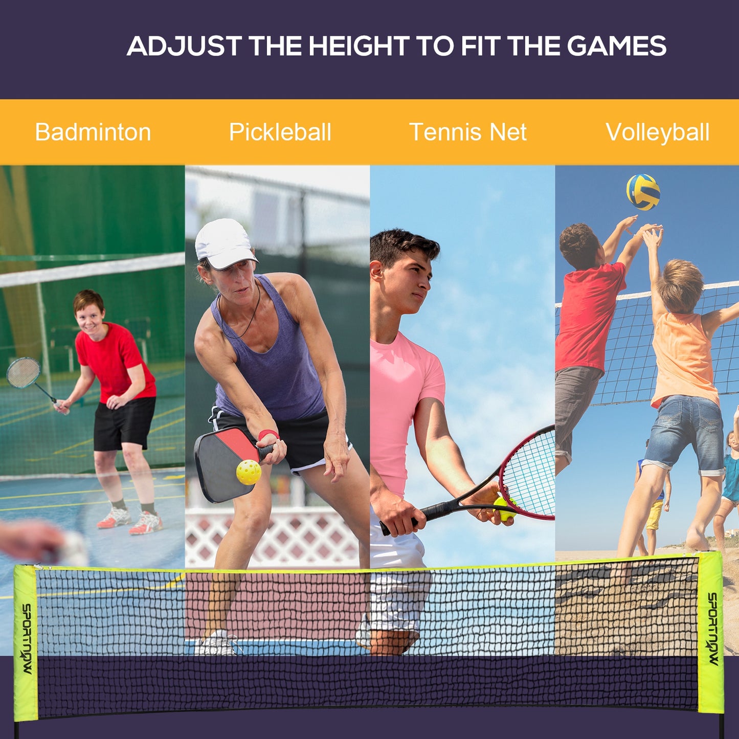 3m Badminton Net, Height Adjustable Outdoor Sports Net