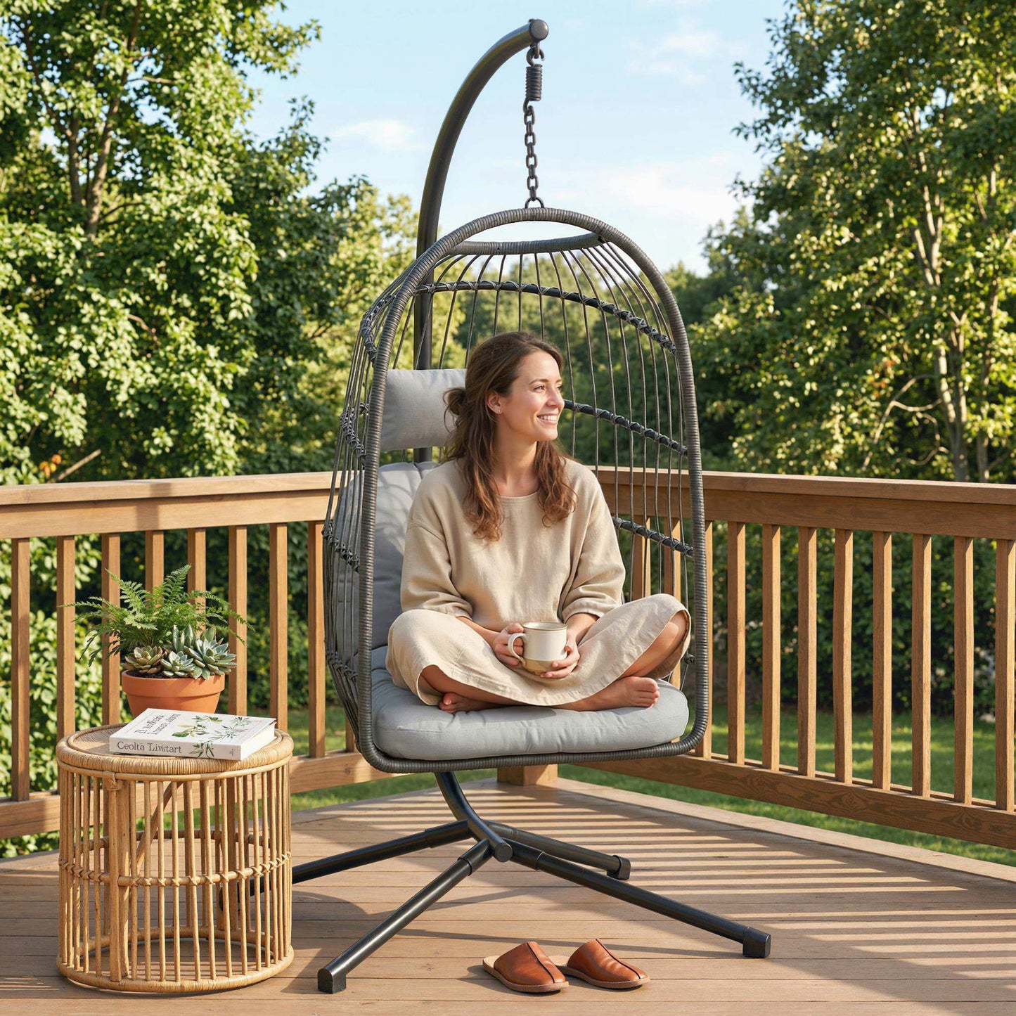 Hanging Egg Chair, Indoor Outdoor Hammock Swing Chair with Stand (1)