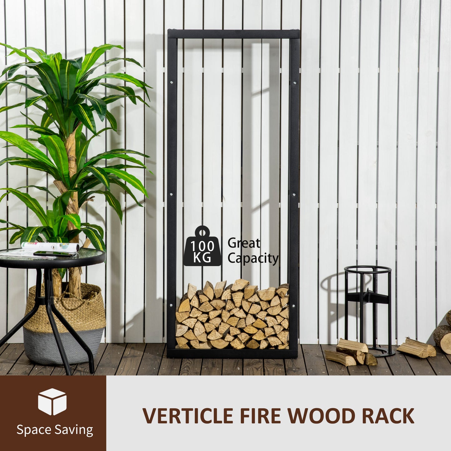 Metal Firewood Log Holder Tall Firewood Rack Indoor Outdoor