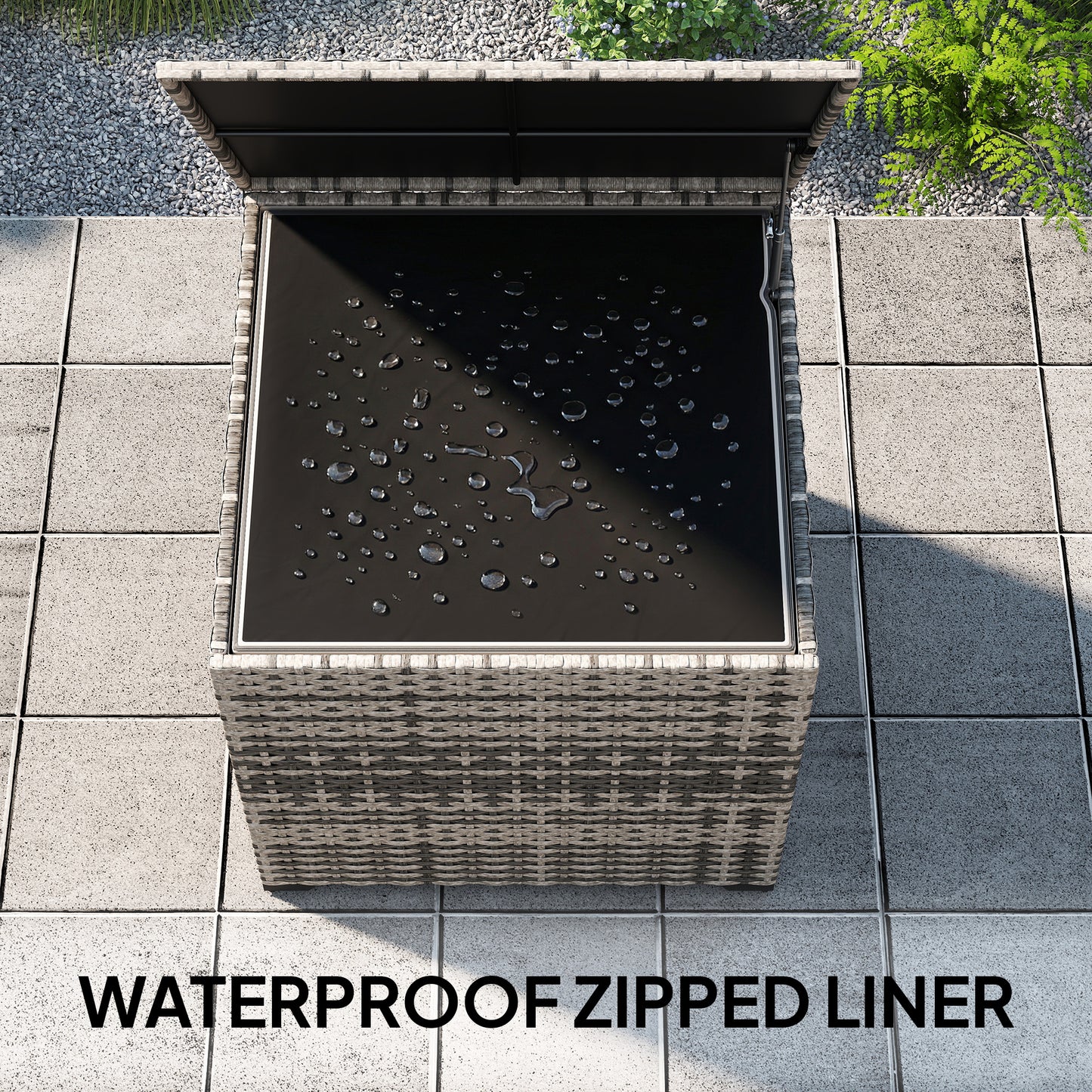 253L Garden Storage Box, Rattan Deck Box with Zipped Liner