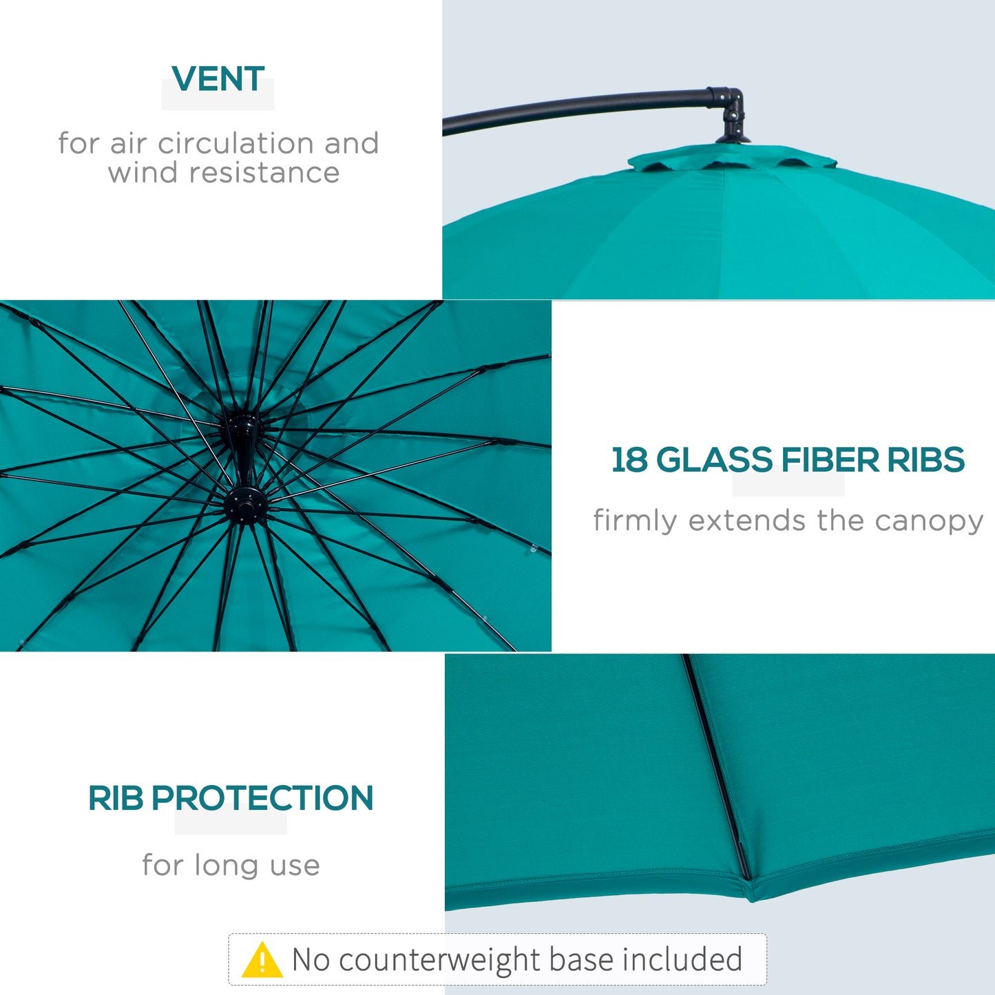 3(m) Cantilever Umbrella 18 Ribs & Vents Adjustable Angle for Patio