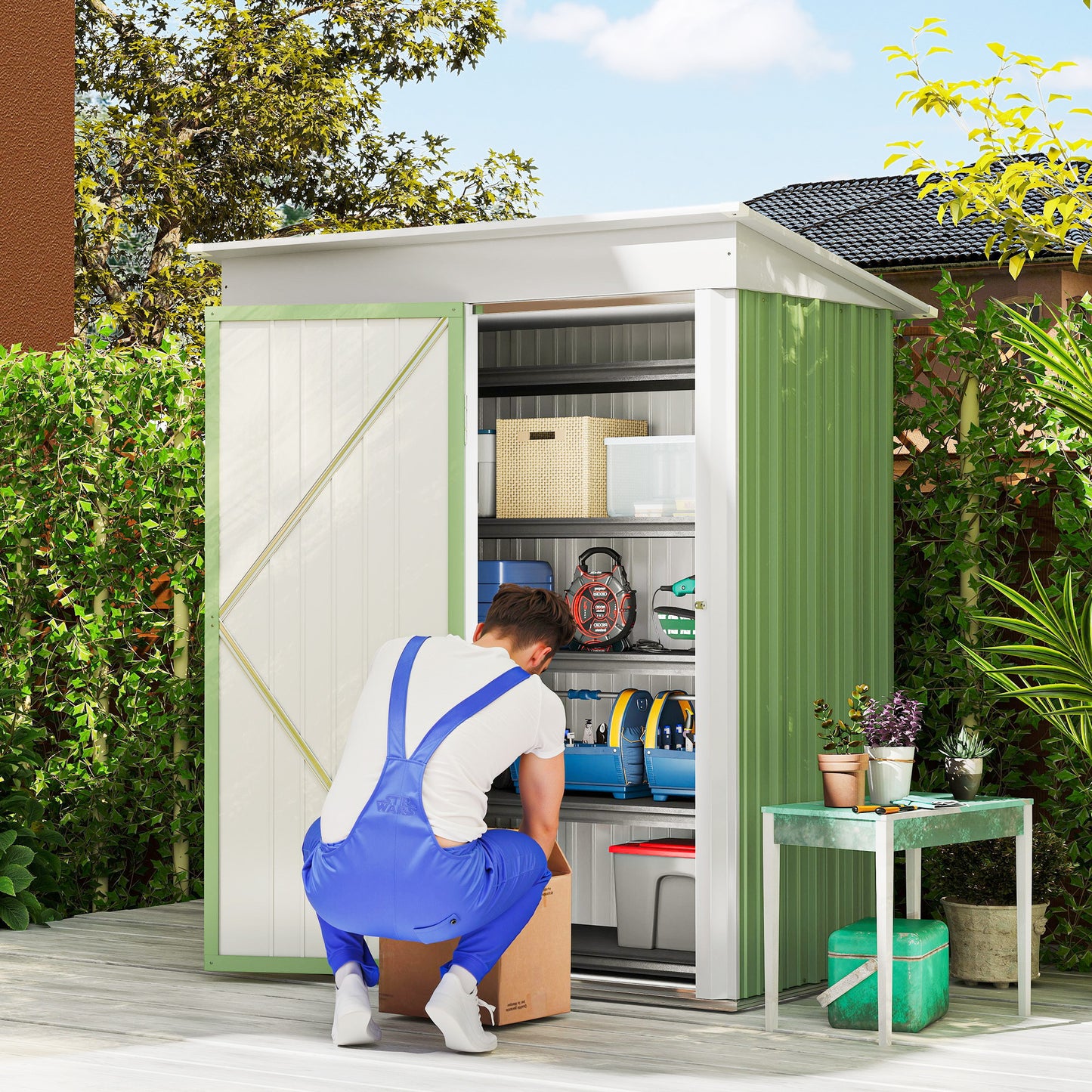 Metal Garden Shed, Outdoor Lean-to Shed for Tool Motor Bike