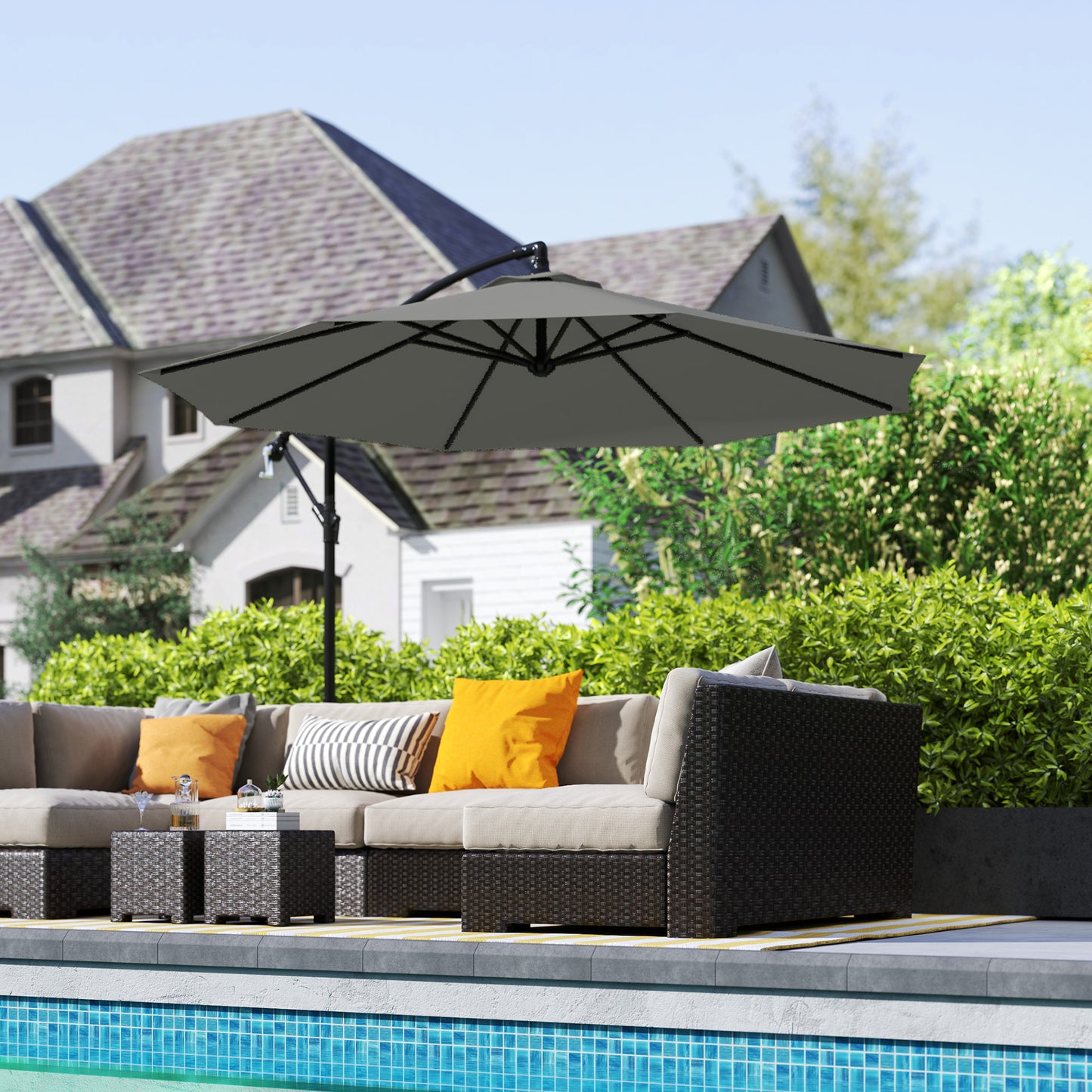 3m Overhanging Cantilever Parasol, with Cross Base