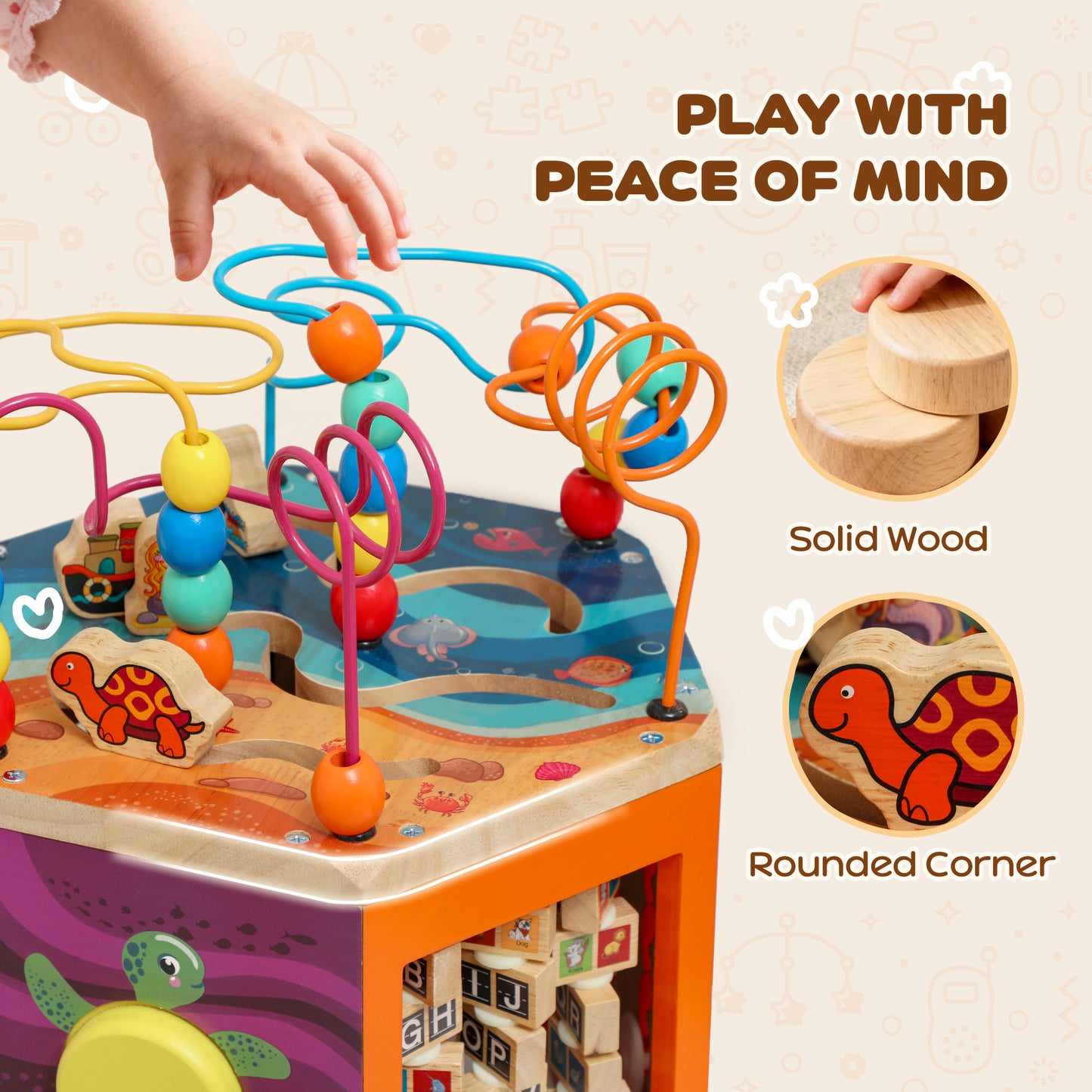 Wooden Activity Cube, Baby Toys with Bead Maze