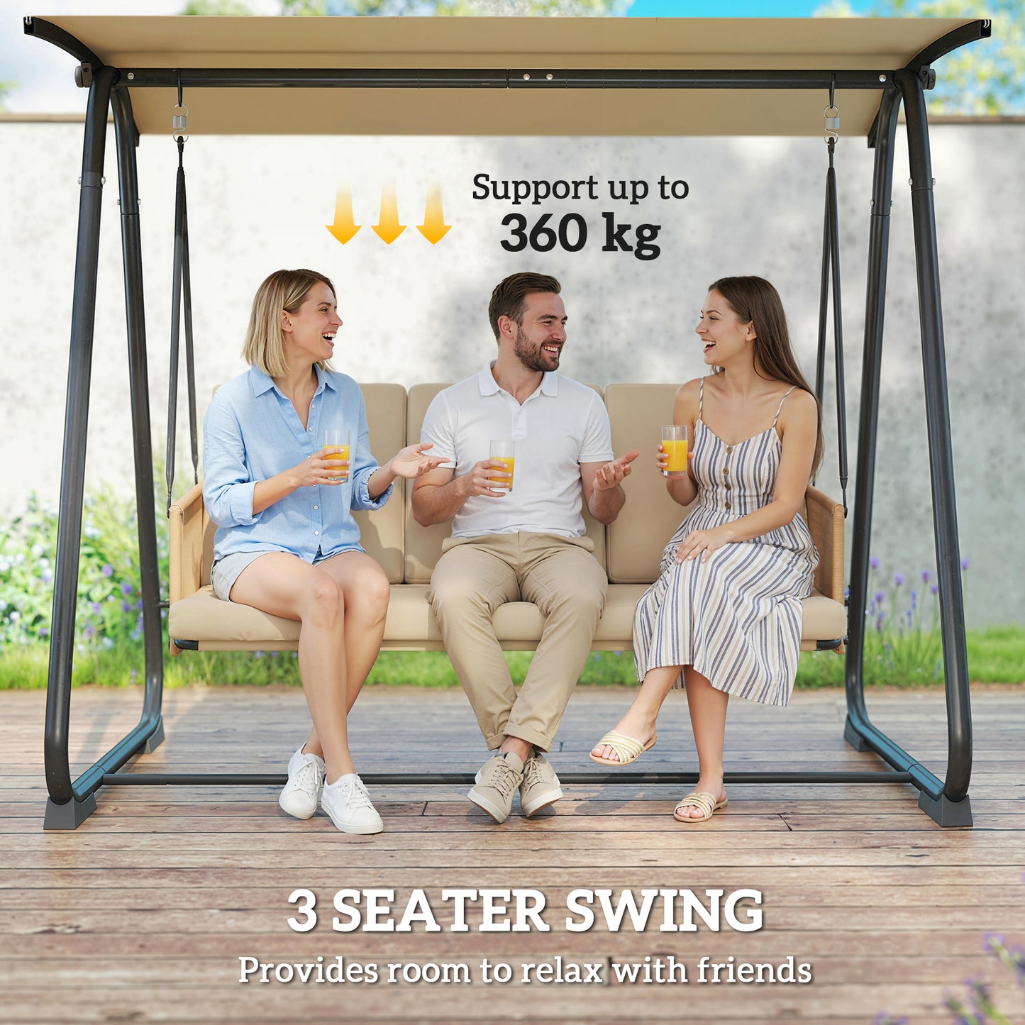 3 Seater Swing Chair with Adjustable Canopy