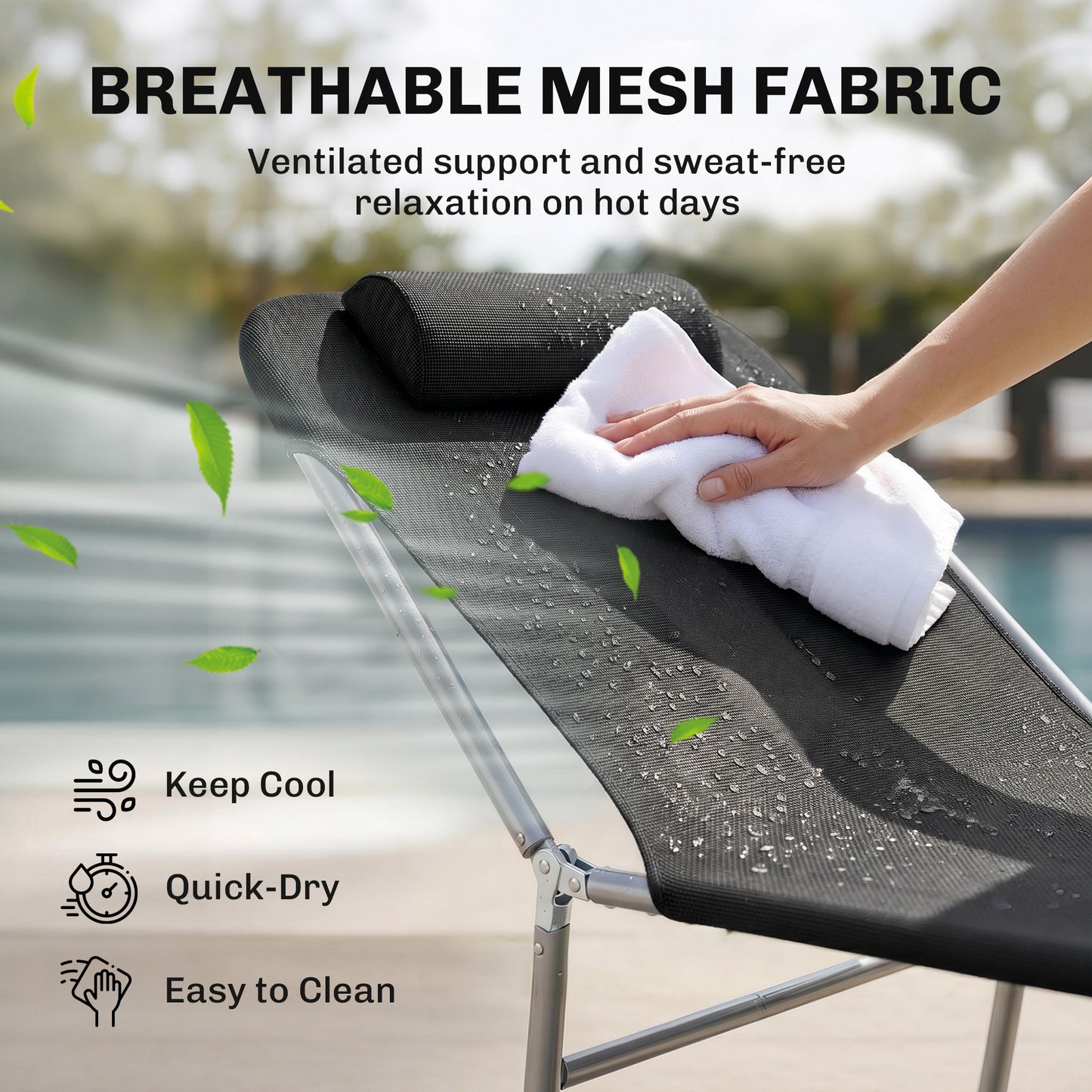 Folding Sun Lounger, Texteline Reclining Sun Bed