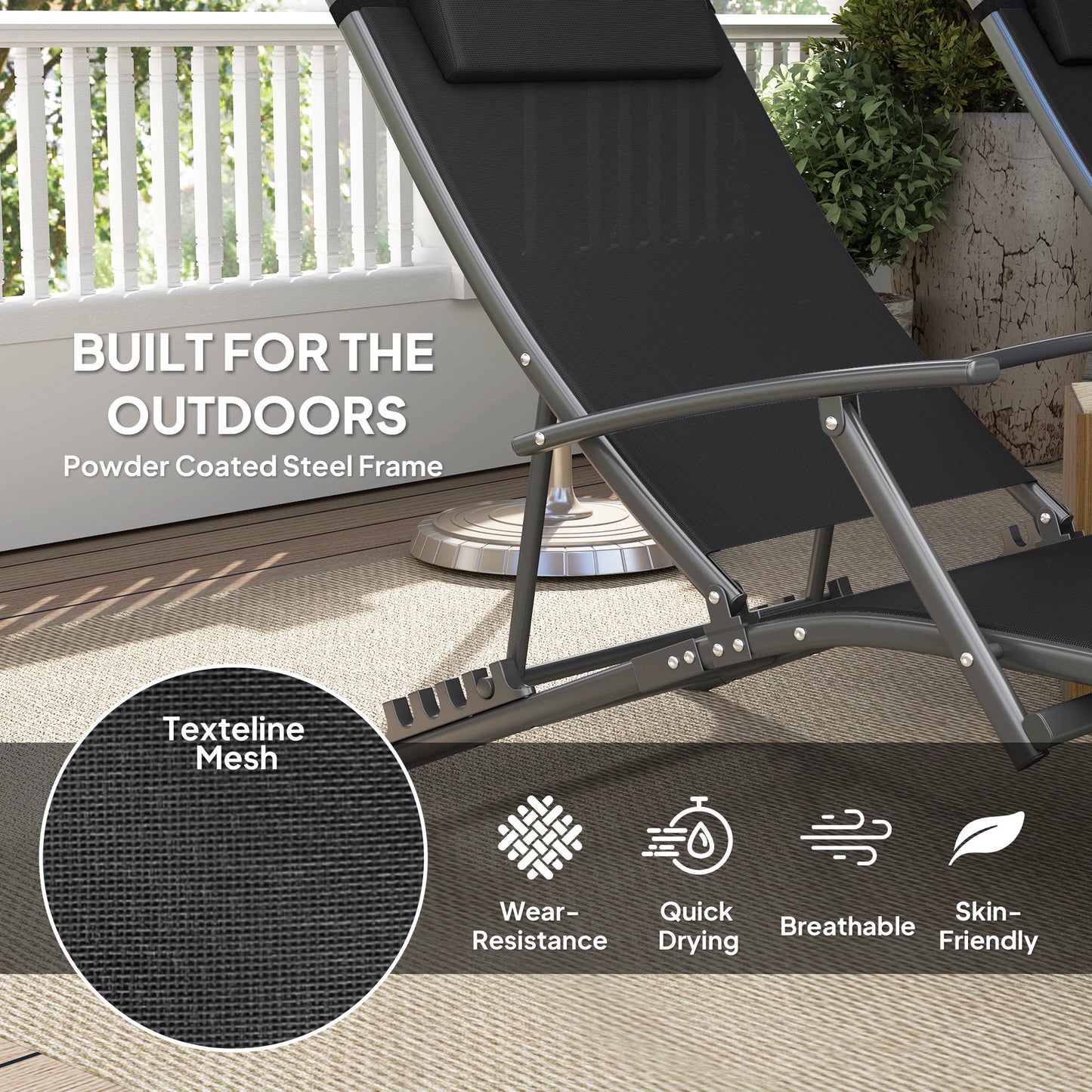 Set of Two Adjustable Back Sun Loungers