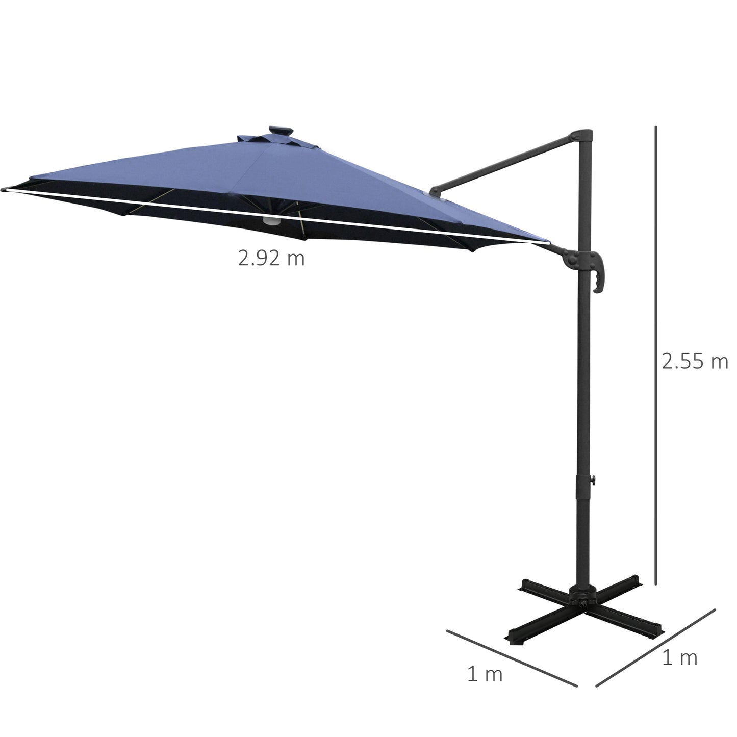 3(m) LED Cantilever Parasol Outdoor Sun Umbrella w/ Base Solar Lights