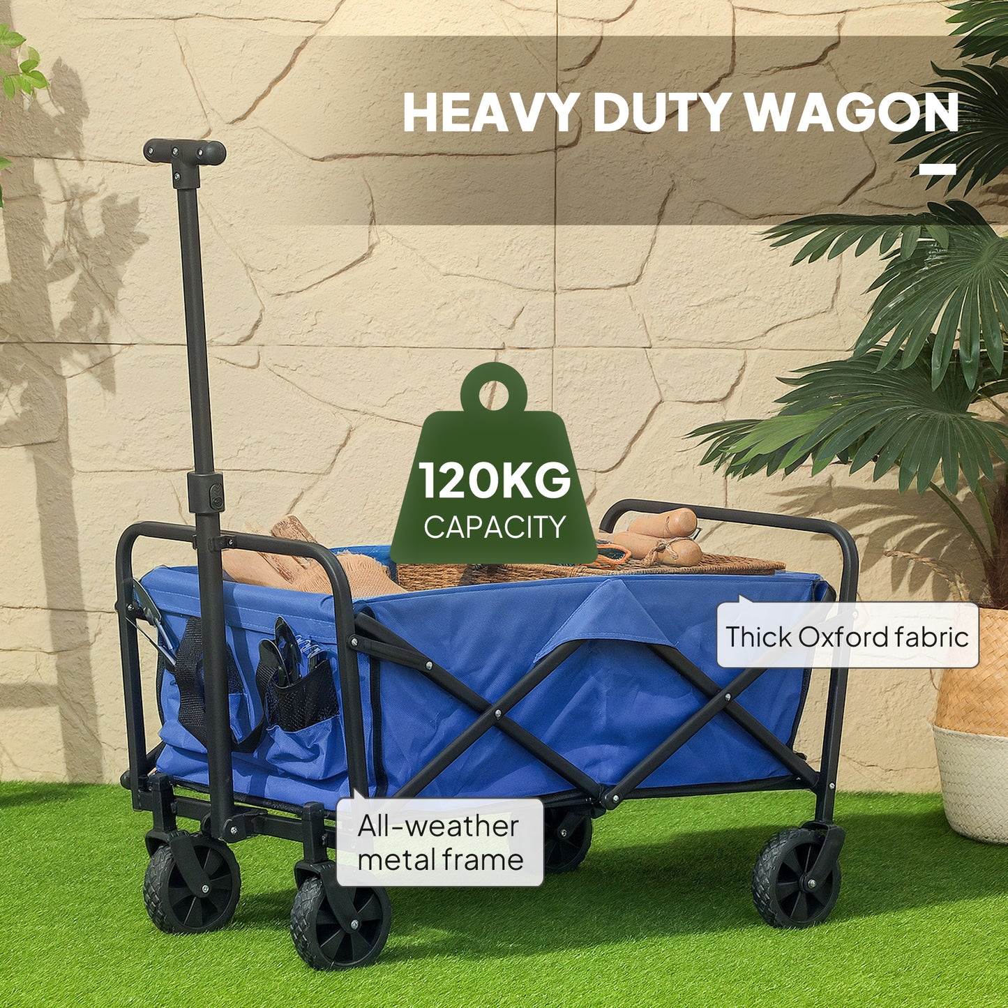 62L Festival Trolley on Wheels, Garden Folding Trolley Cart