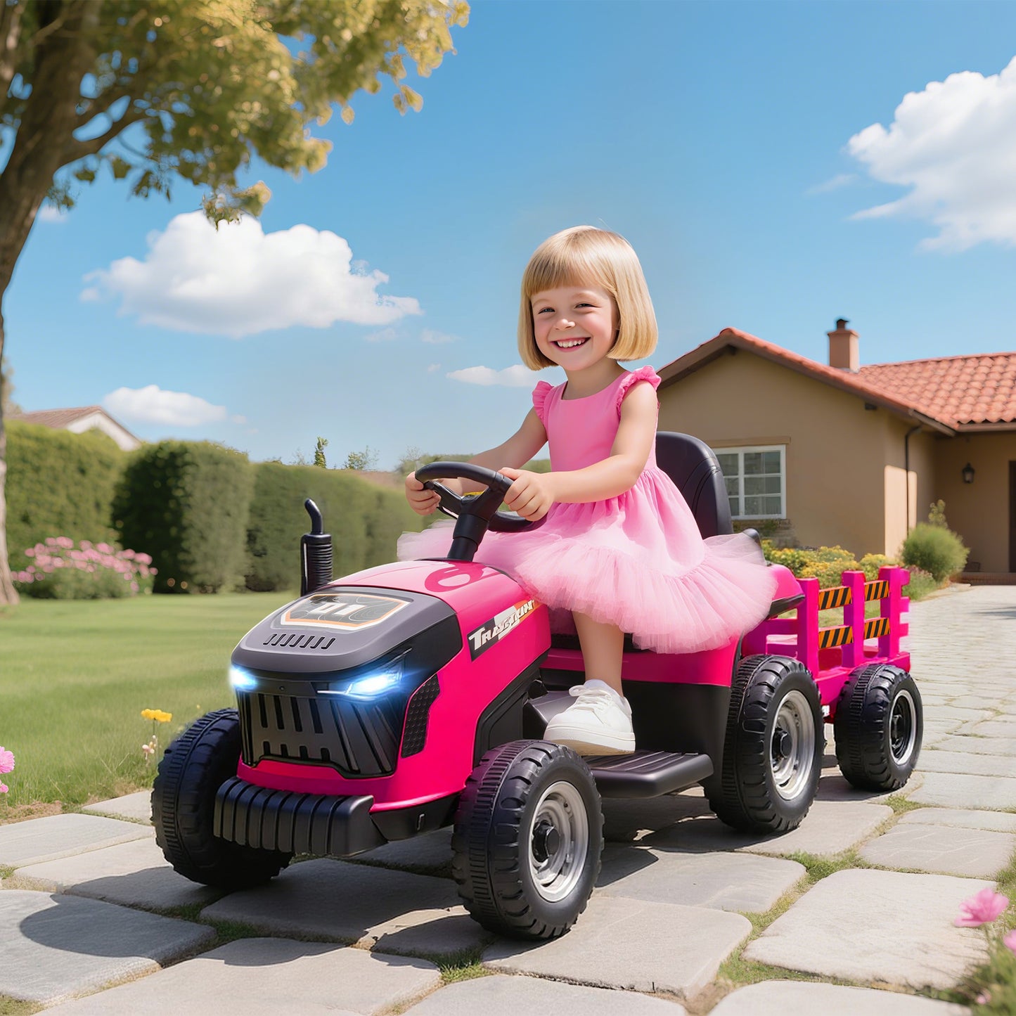 12V Ride on Tractor and Trailer with Remote Control, Music, Shifter