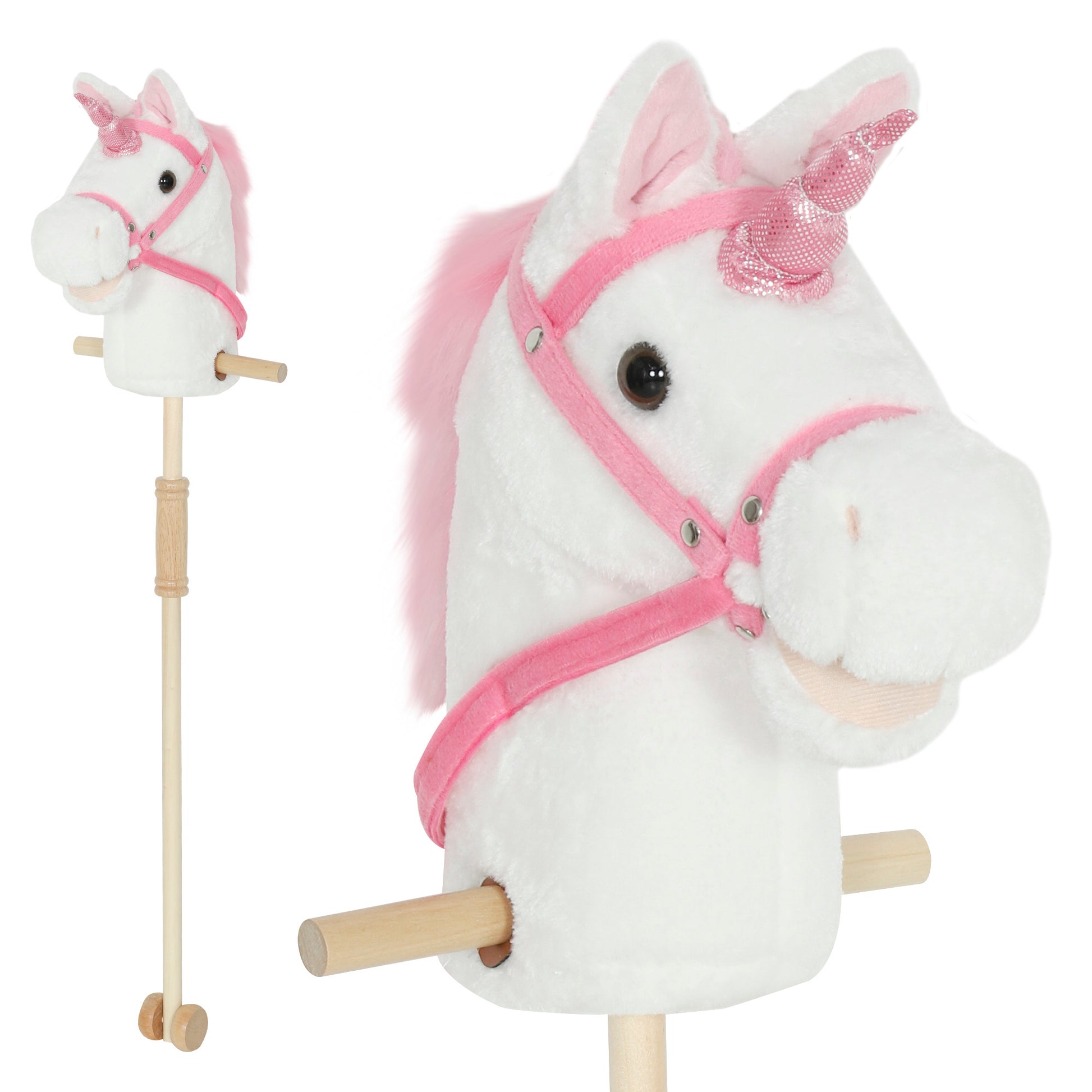 Unicorn Stick Horse with Wood Wheels
