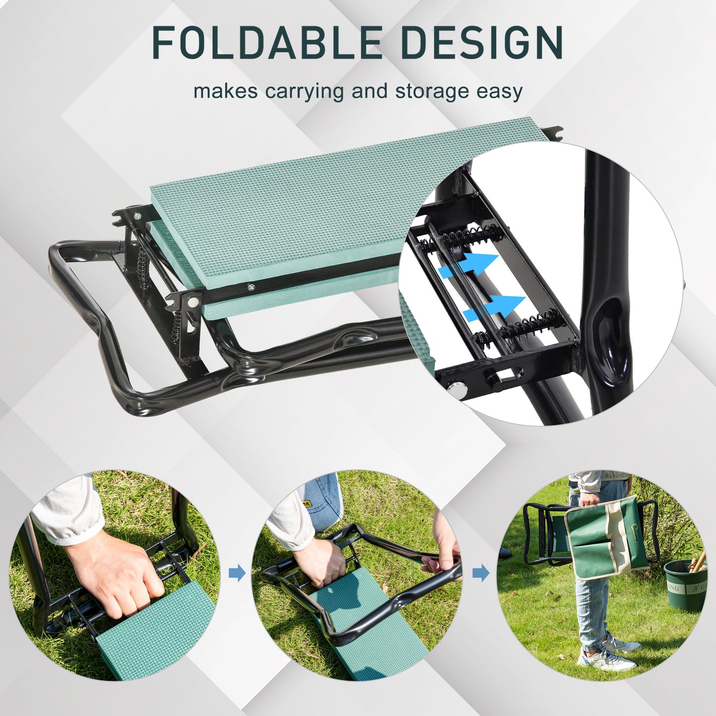 Steel Frame Padded Garden Kneeler, with Tool Bag