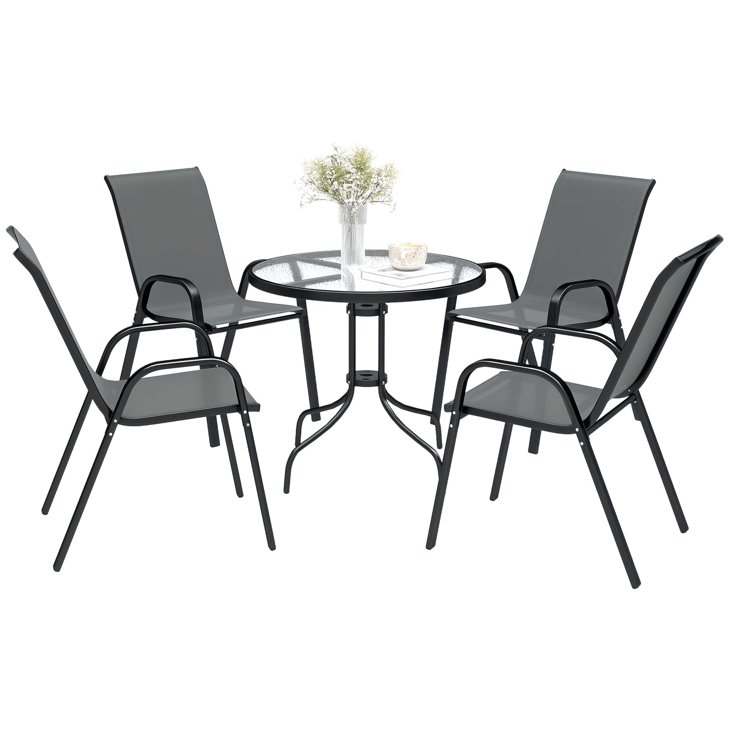 Five-Piece Steel Patio Set, with Glass-Top Table